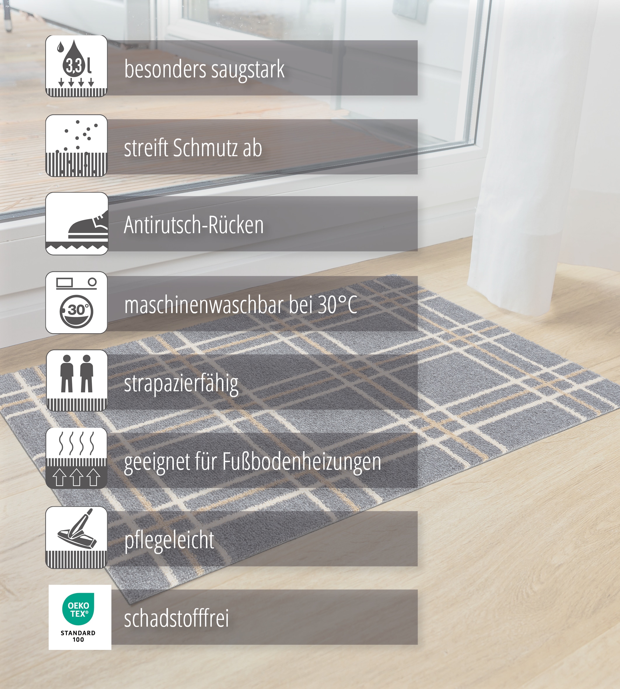 ASTRA Fussmatte »Miabella 1669« rechteckig 7 mm Höhe Schmutzfangmatte, waschbar, In -und Outdoor geeignet