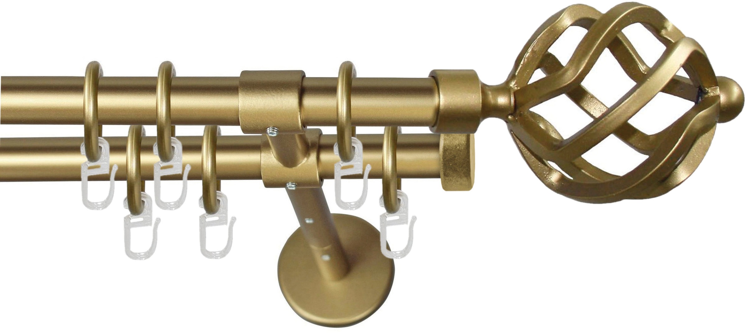 Image of GARESA Gardinenstange "RUSTIKA" Ø 16 mm 2 läufig-läufig Wunschmasslänge rustikale Vorhanggarnitur, verlängerbar, m. Ringe, Endknopf Korb