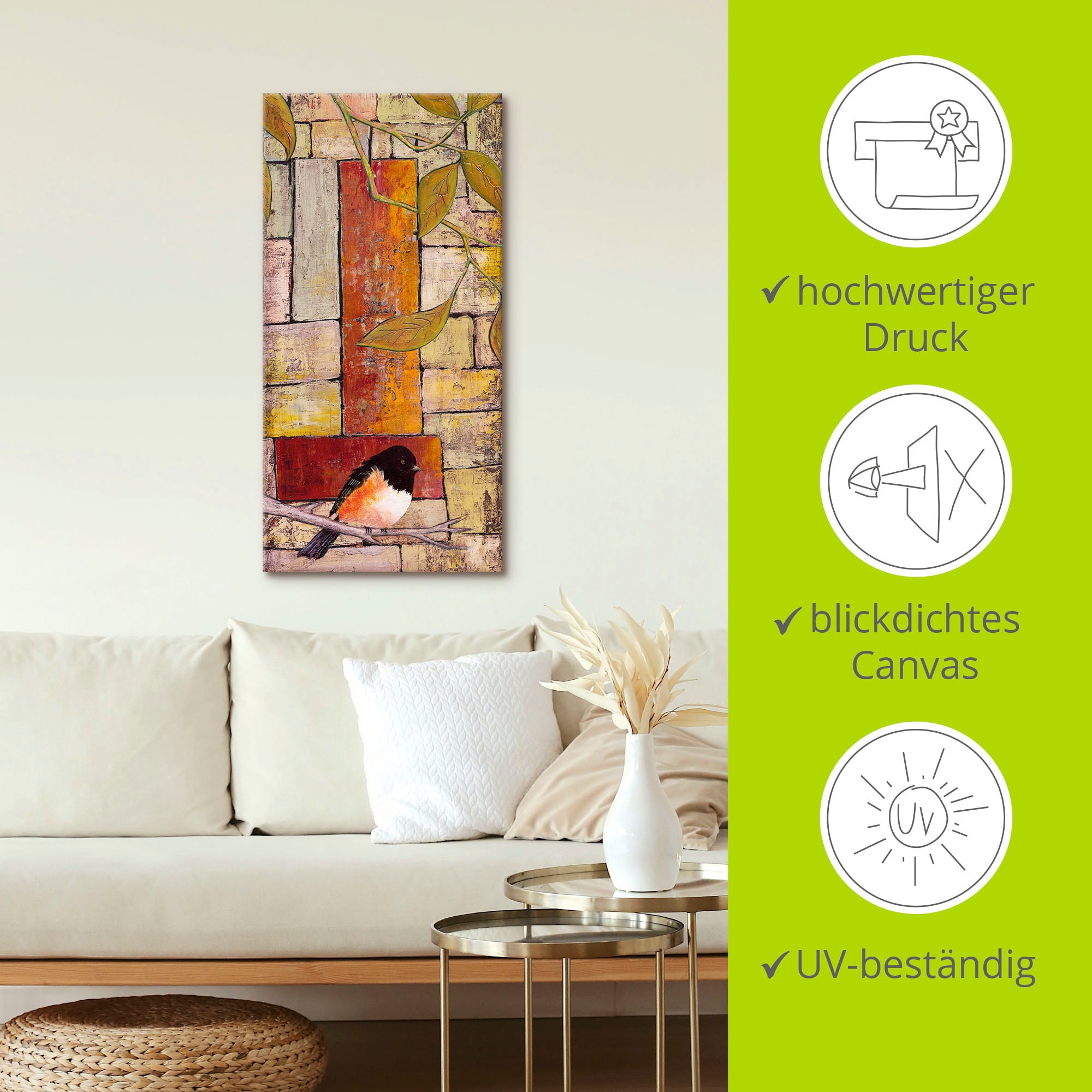 Artland Tableau sur toile »Vogel auf einem Ast I« 1 cuis tlg. auf Holzrahmen gespannt