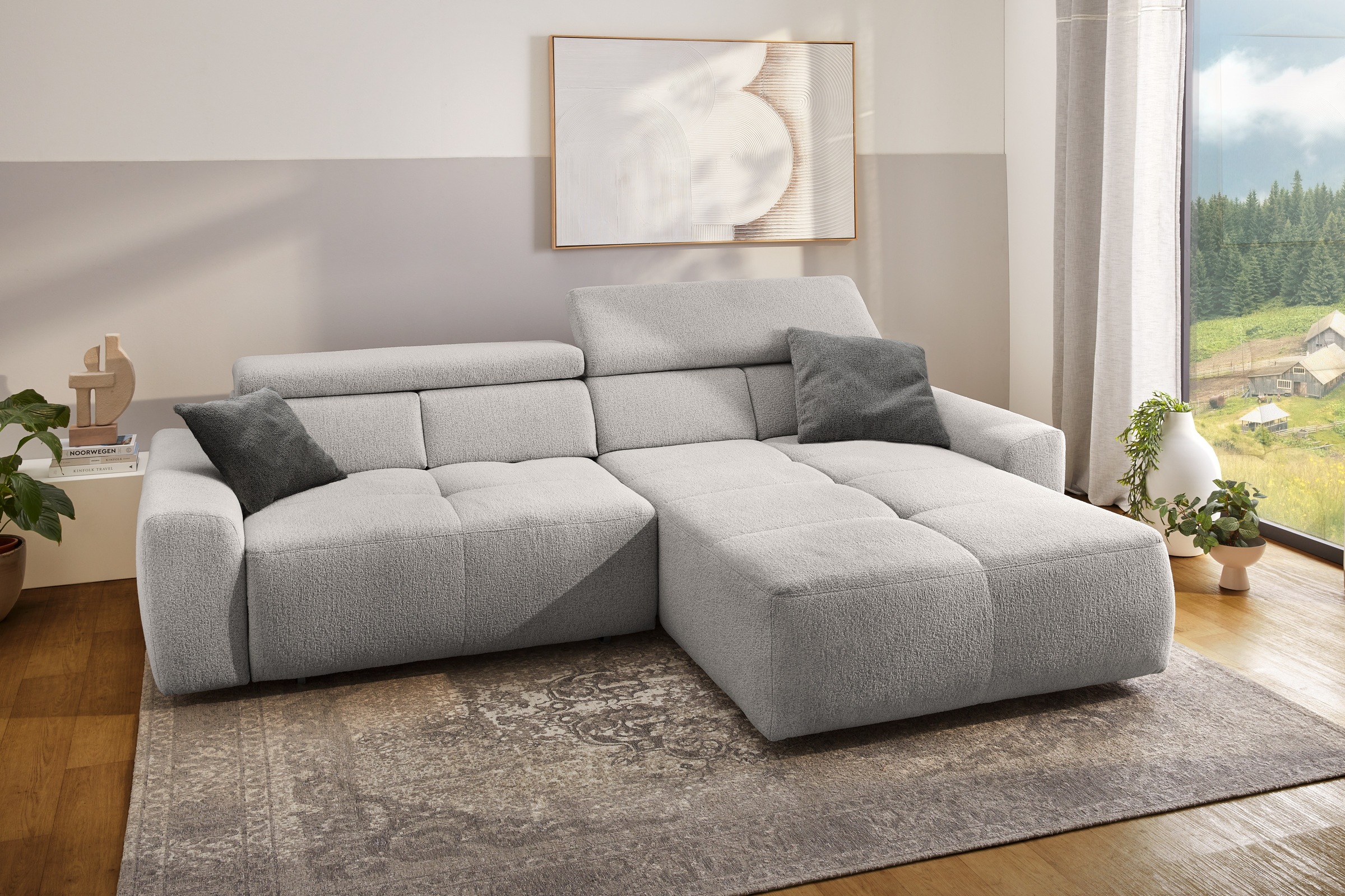 Image of Jockenhöfer Gruppe Ecksofa "Unos L-Form, B: 299 cm, mit 60 cm elektr. Sitztiefenverstellung" 140kg Belastbarkeit, USB-Anschluss, Kopfteilverstellung & Zierkissen
