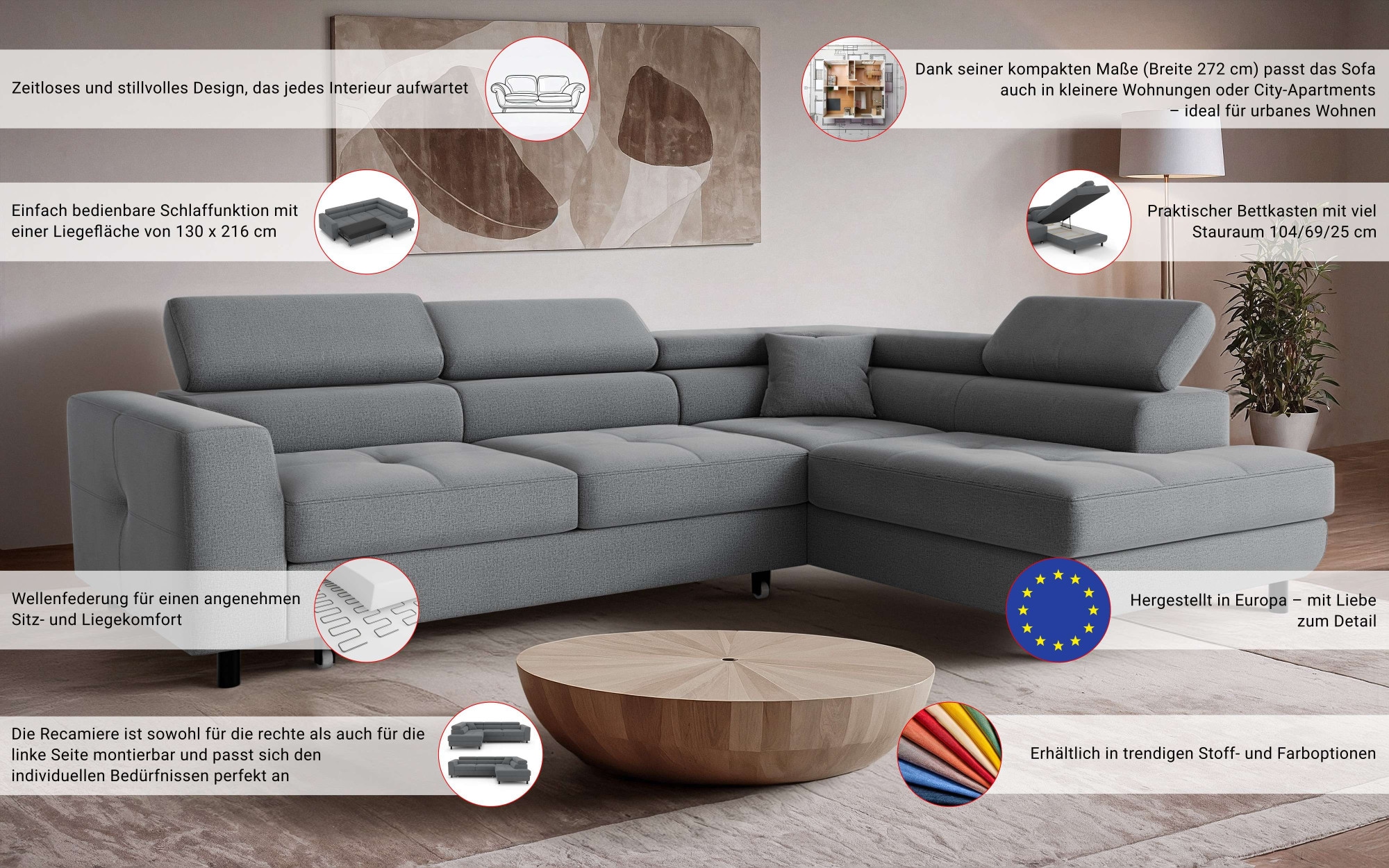 GOODproduct Ecksofa »AADEN Schlafsofa 254 cm - OTTO. Verlässliche Qualität.« mit Bettfunktion und Bettkasten, Ottomane rechts/links bestellbar