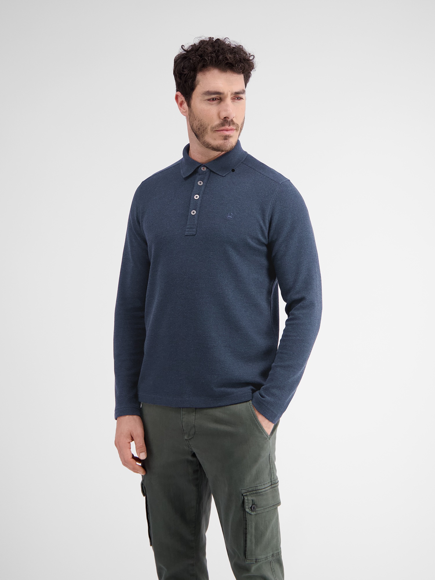 Image of LERROS Sweatshirt "Langarmpolo, unifarbenes Waffelpiqué"