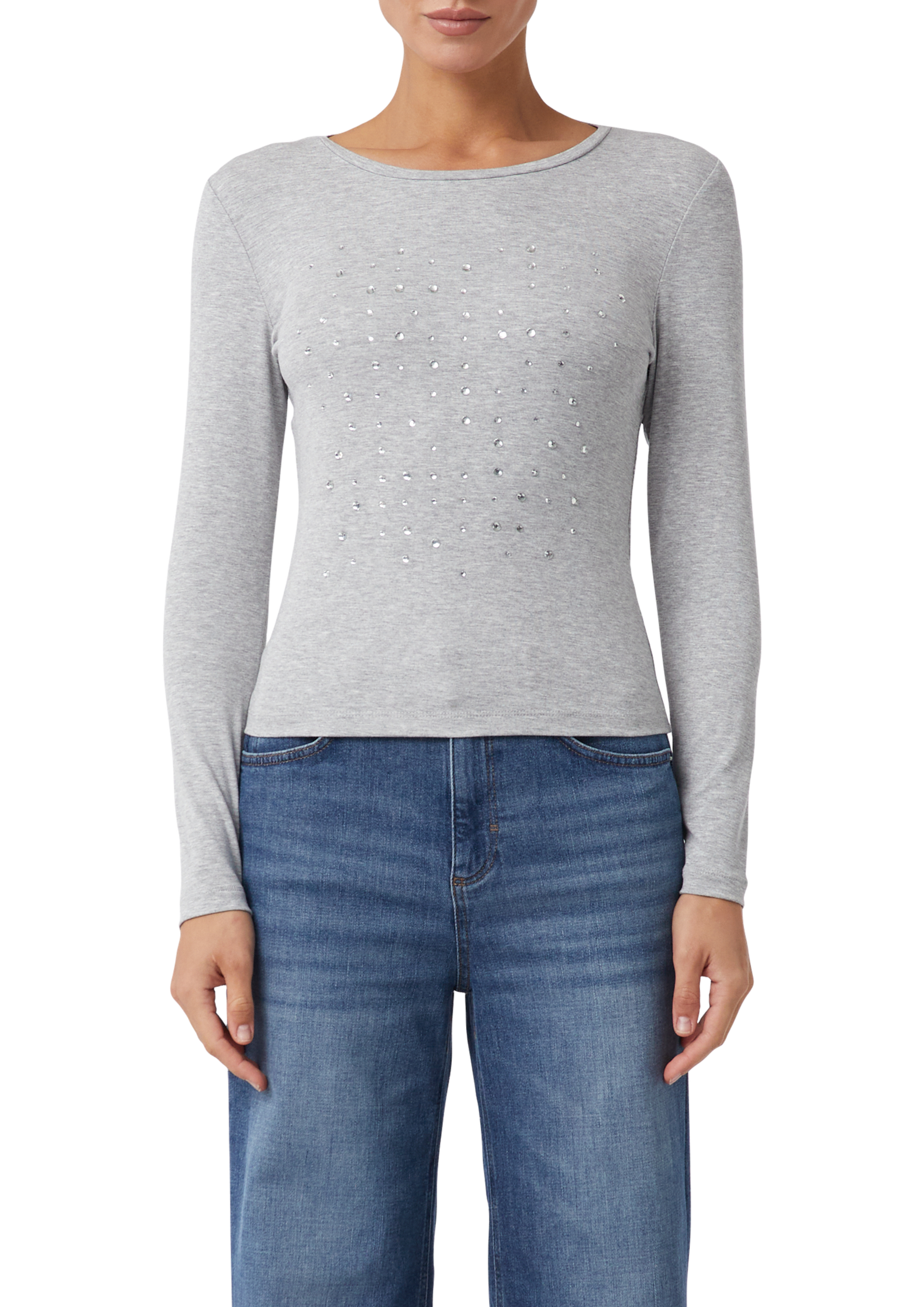 Image of comma casual identity Longsleeve mit Glitzersteinen und aus Viskose