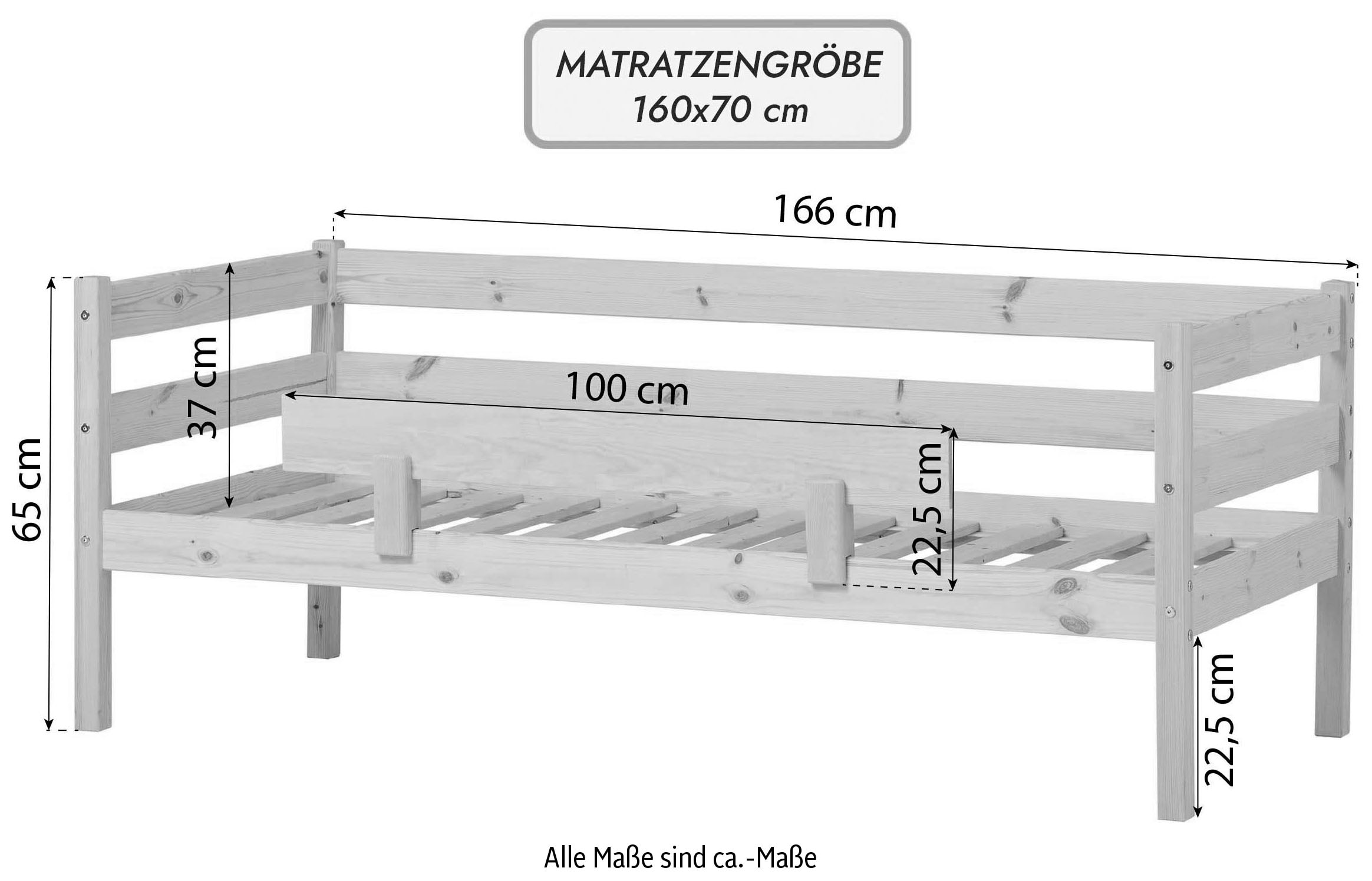 Hoppekids Einzelbett »ECO Comfort Kinderbett, Kiefer Massivholz, Jugendbett inkl. Rollrost«, 70x160 cm, wahlweise in verschieden Farben/ Matratze/ Absturzsicherung