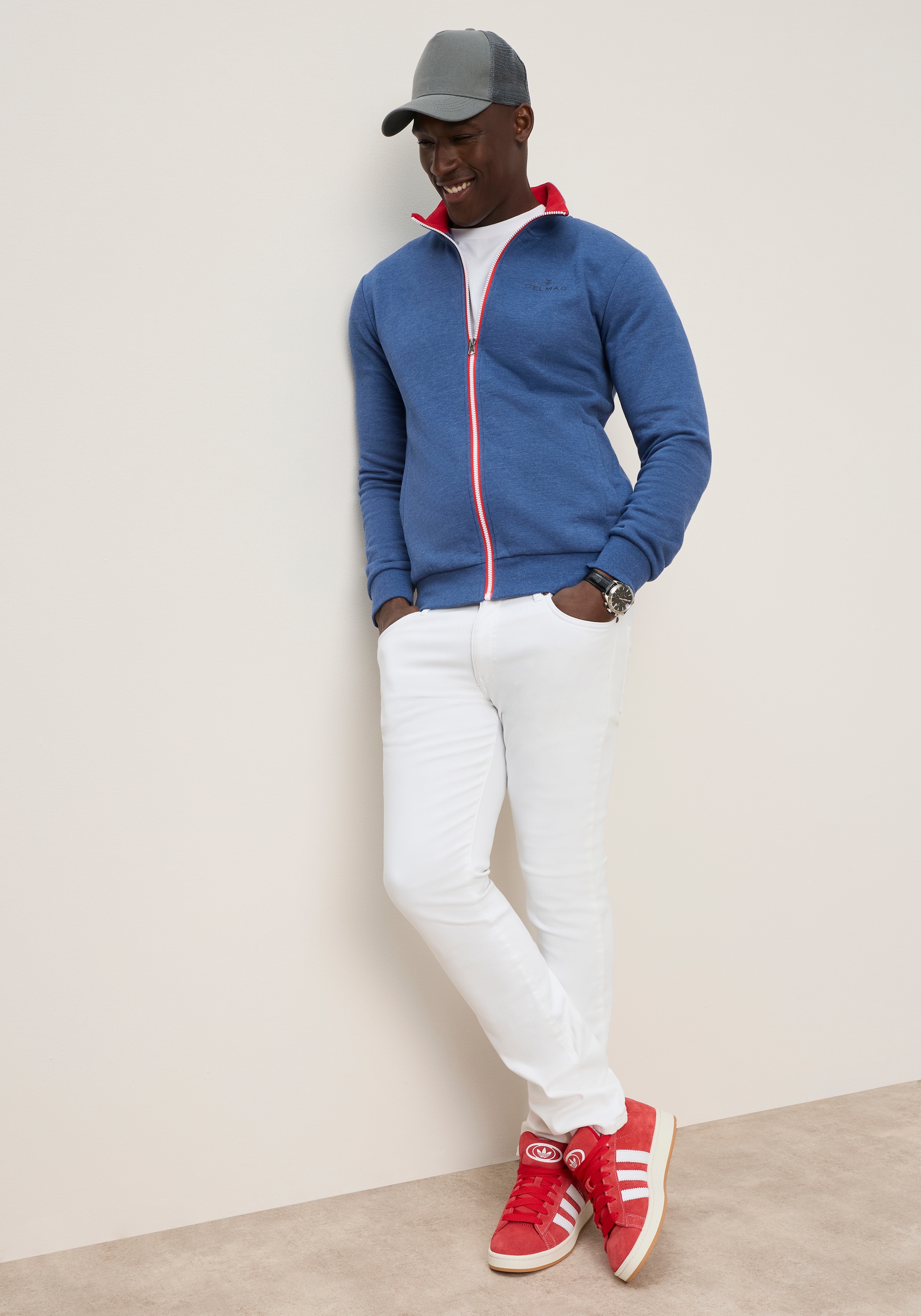 DELMAO Sweatjacke mit Reissverschluss, hochschliessender Kragen, Langarm