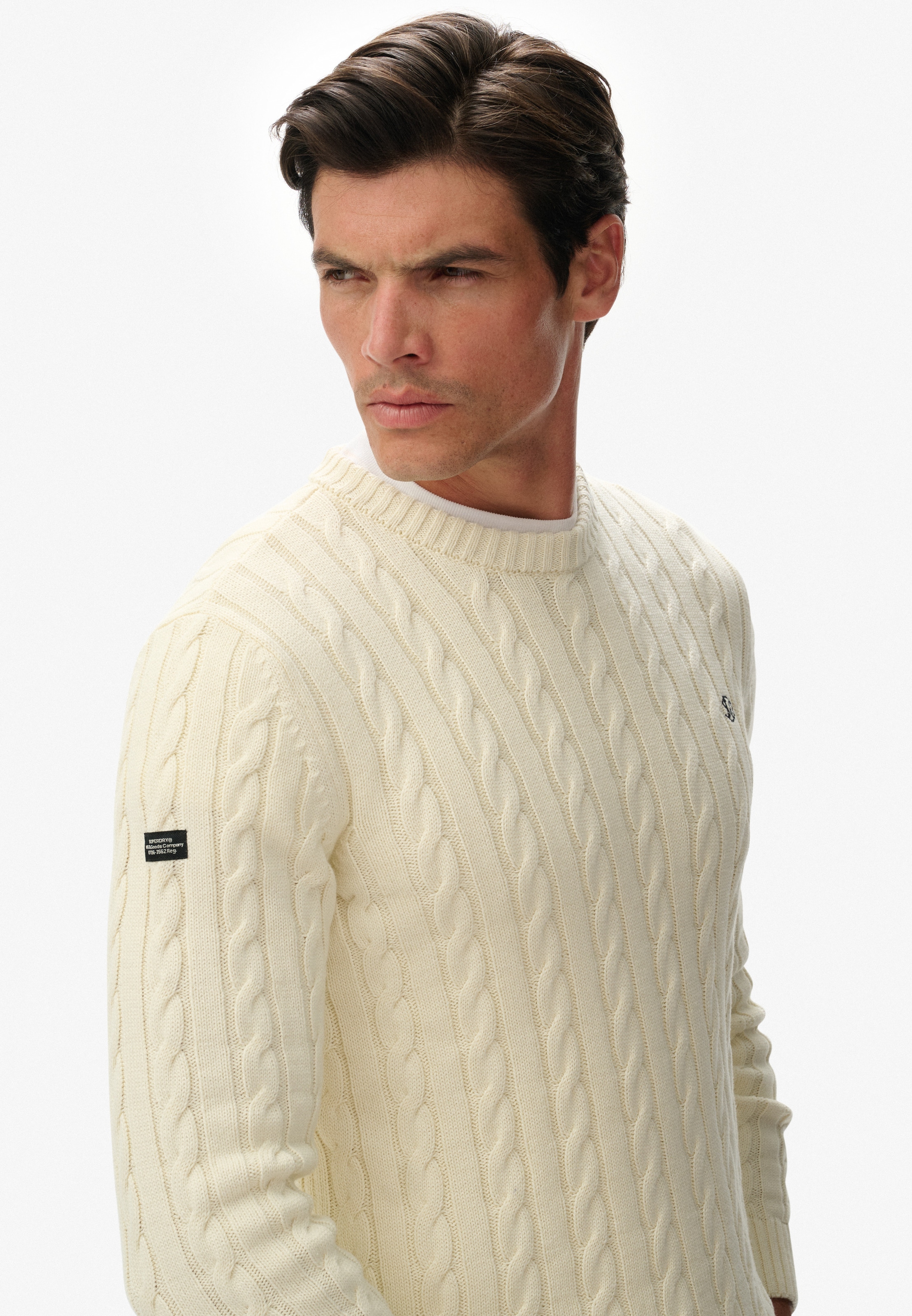 Superdry Rundhalspullover »COTTON CABLE KNIT CREW« Baumwolle, slim fit