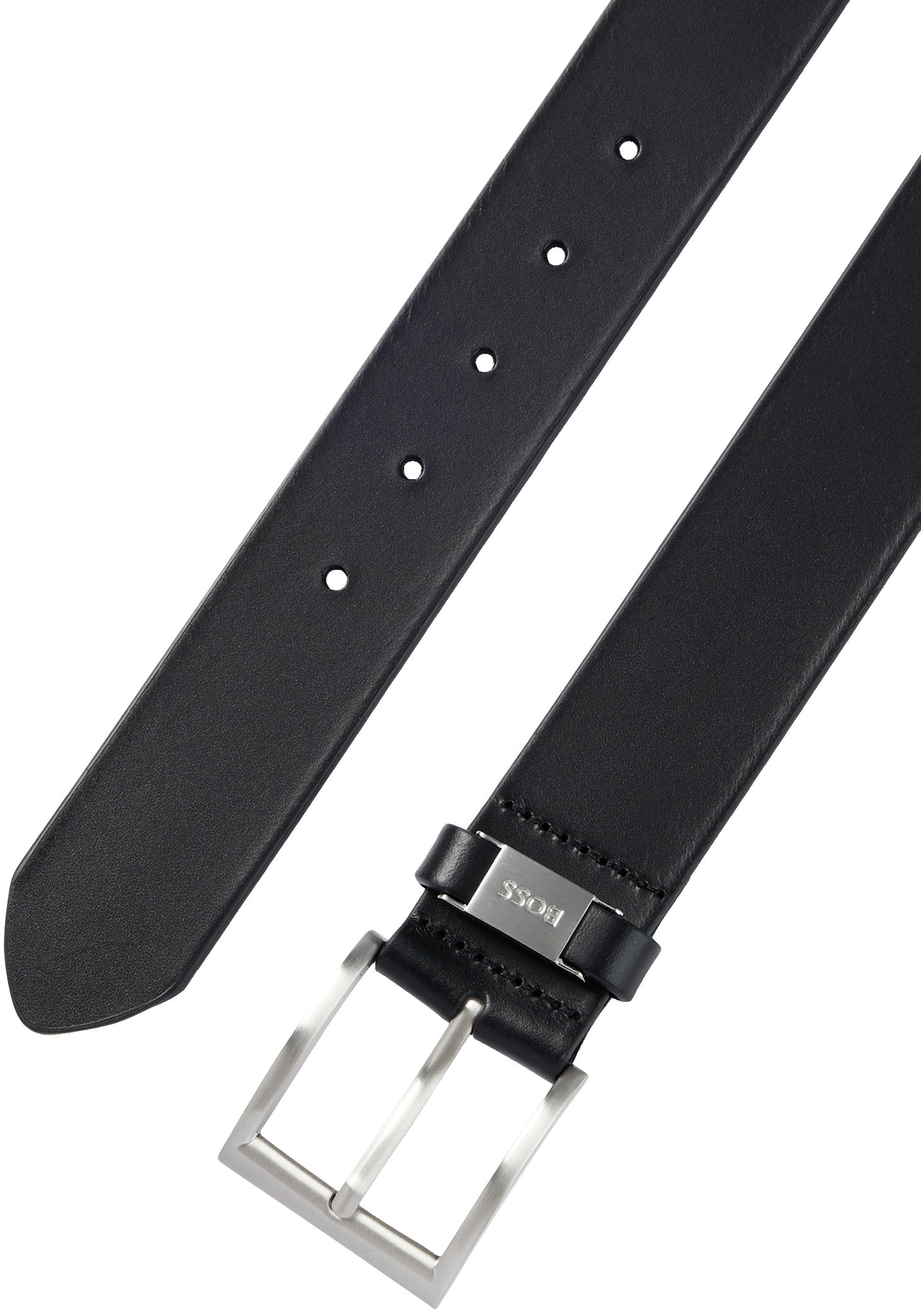 BOSS Ceinture en cuir »Connio« fermoir argenté & logo sur la boucle