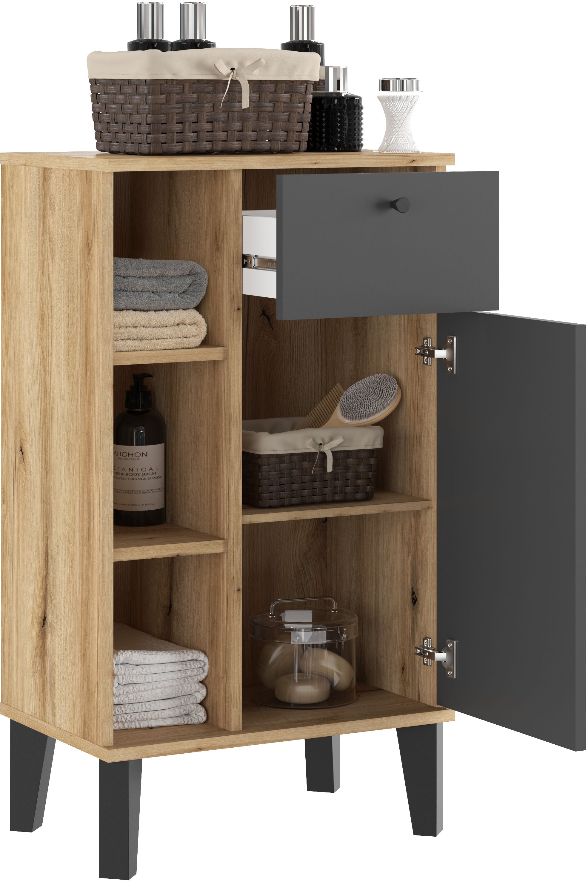 INOSIGN Armoire intermédiaire »Oslo, Badschrank mit Knopfgriff, Schrank im skandinavischen Design« in der Türfarbe Weiss oder Grau verfügbar, ausreichend Stauraum