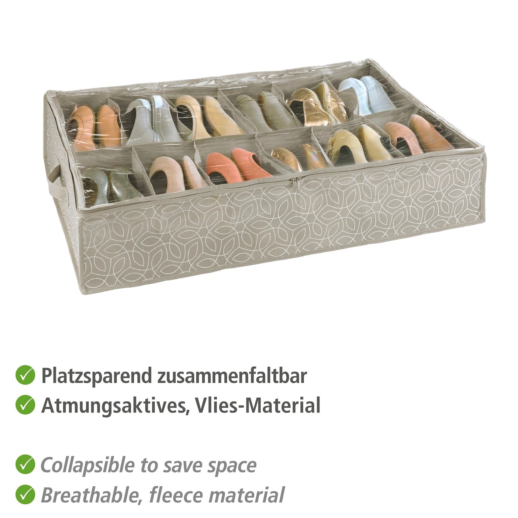 WENKO Commode sous le lit »Modell Balance« boîte de rangement pour 12 paires de chaussures avec fenêtre et fermeture éclair