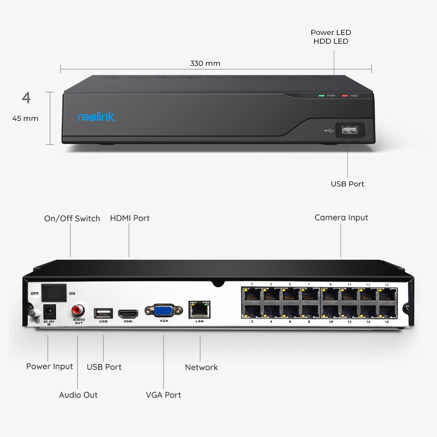 Reolink Netzwerk-Videorecorder »NVS16 - 16-Kanal PoE NVR für 24/7-Aufnahmen«, unterstützt max. 16MP, eingebaute 4TB HDD, max. 12TB Speichergrösse