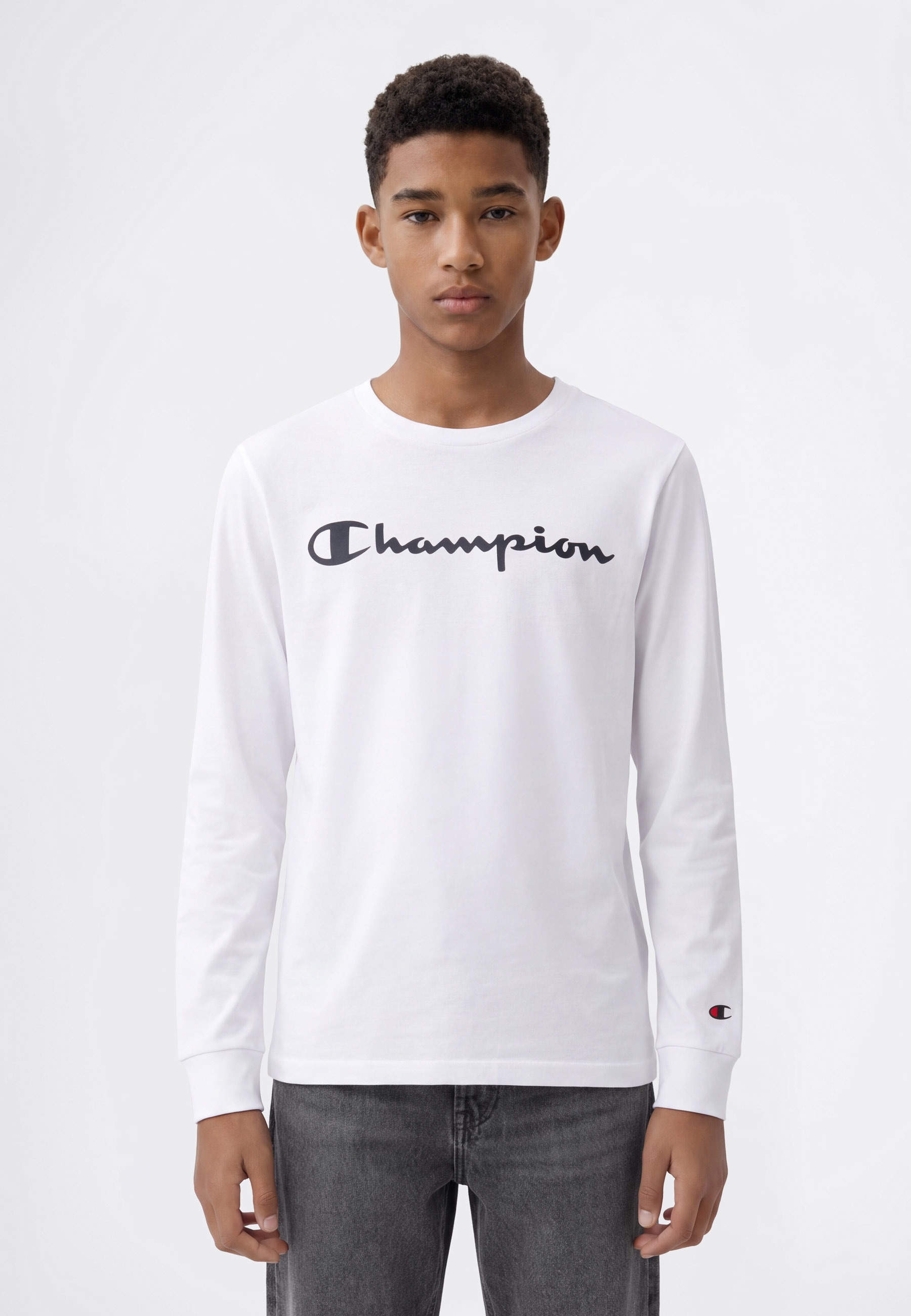 Champion Langarmshirt Packung, 2 im Doppelpack, mit Rundhalsausschnitt, sportlich, aus Baumwolle