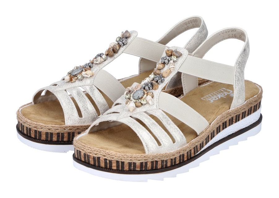 Rieker Sandale, Sommerschuh, Sandalette, Keilabsatz, im Metallic-Look