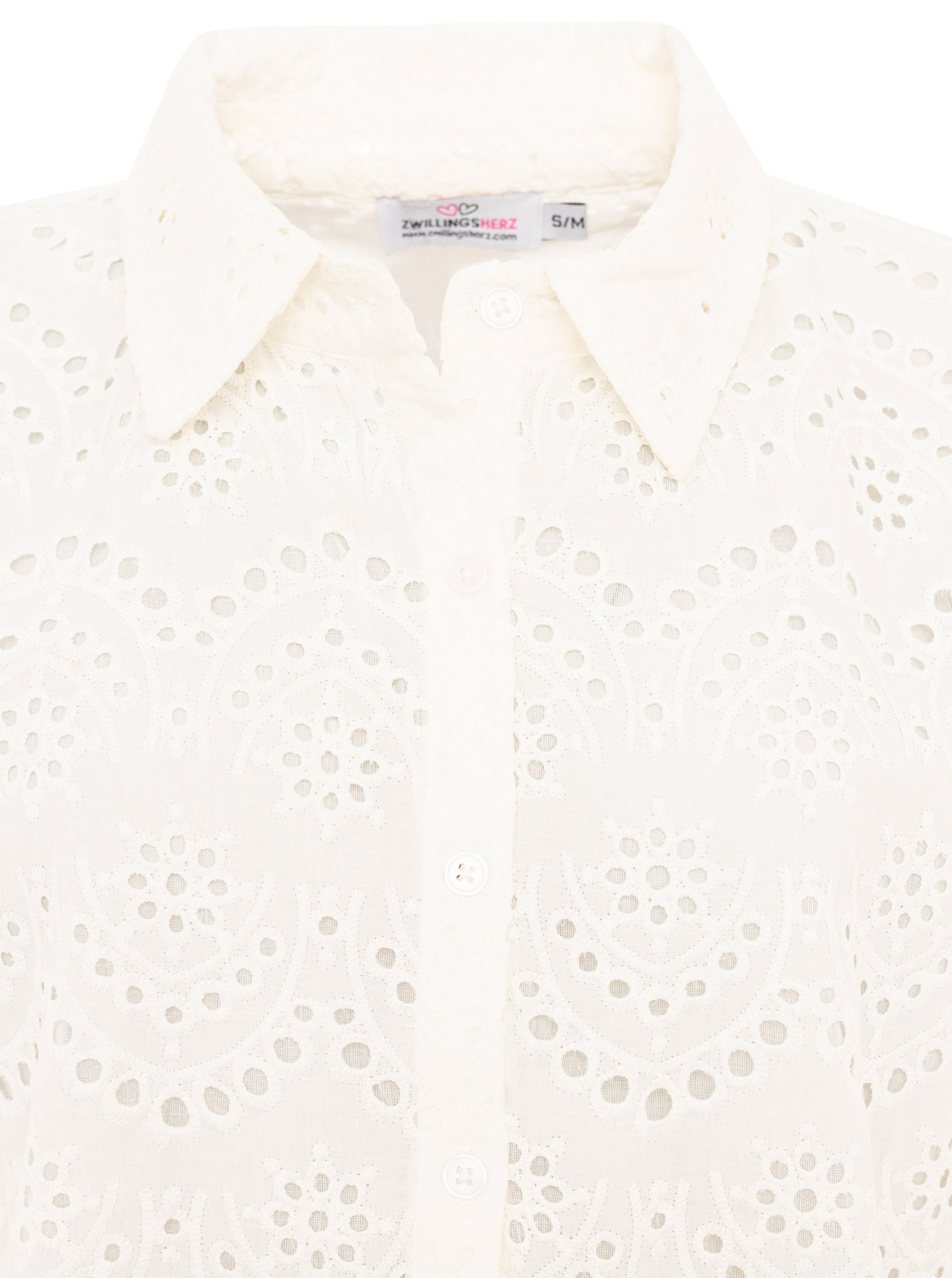 Zwillingsherz Kurzarmbluse »"Lochstickerei"« langarm, mit Kragen, Lochspitze, Knopfleiste
