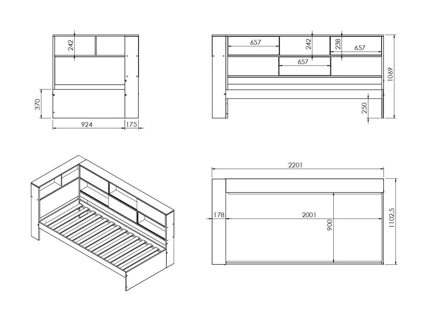 Home affaire Stauraumbett »Amance, Massivholz mit MDF, viel Stauraum, ideal für kleine Räume«, (Aussenmasse B/T/H: 110,2/220,1/106,9 cm), FSC® zertifiziert, inklusive Lattenrost, Made in EU
