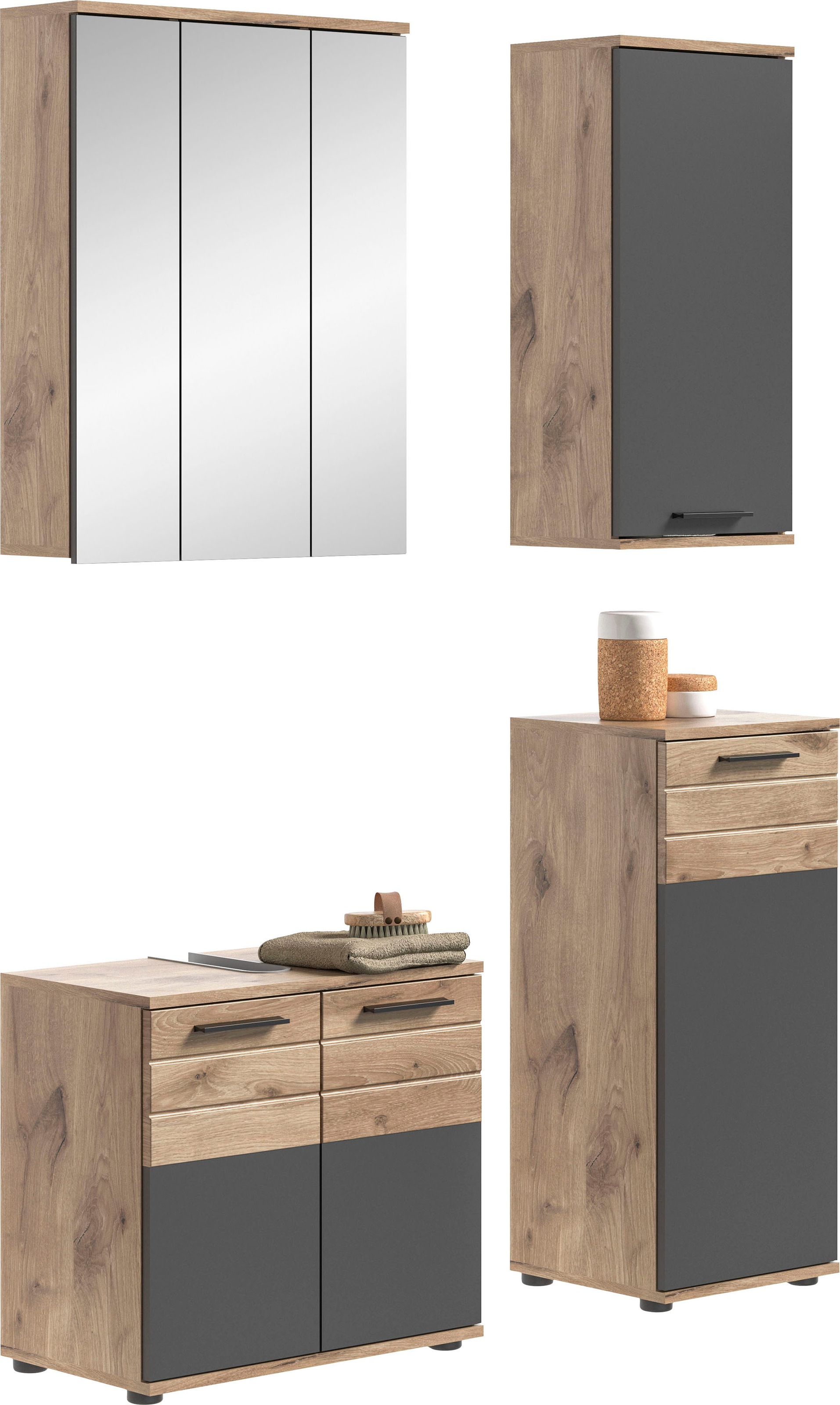 INOSIGN Badmöbel-Set »Riga, 4 teilig, bestehend aus:«, (Set, 4 St.), Waschbeckenunterschrank, Spiegel, Unterschrank, Hängeschrank