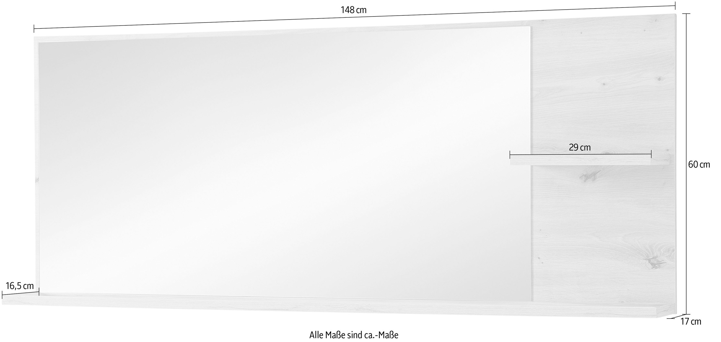 Innostyle Miroir de vestiaire »BARI Wandspiegel« surface miroir 148 x 60 cm, 2 étagères