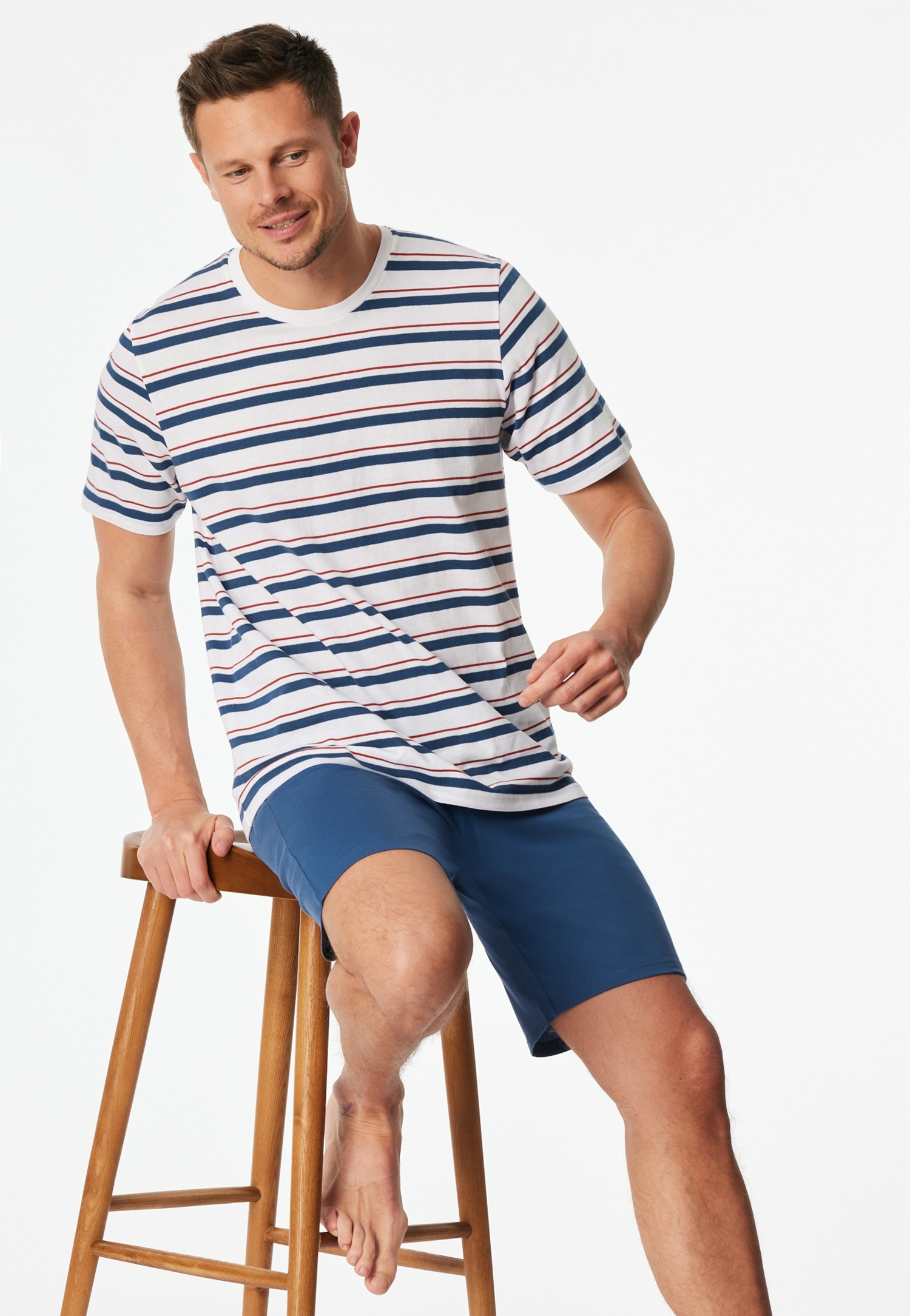 Schiesser Shorty »Casual Nightwear« 2 mit gestreiftem Oberteil, Rundhalsausschnitt und kurzen Ärmeln