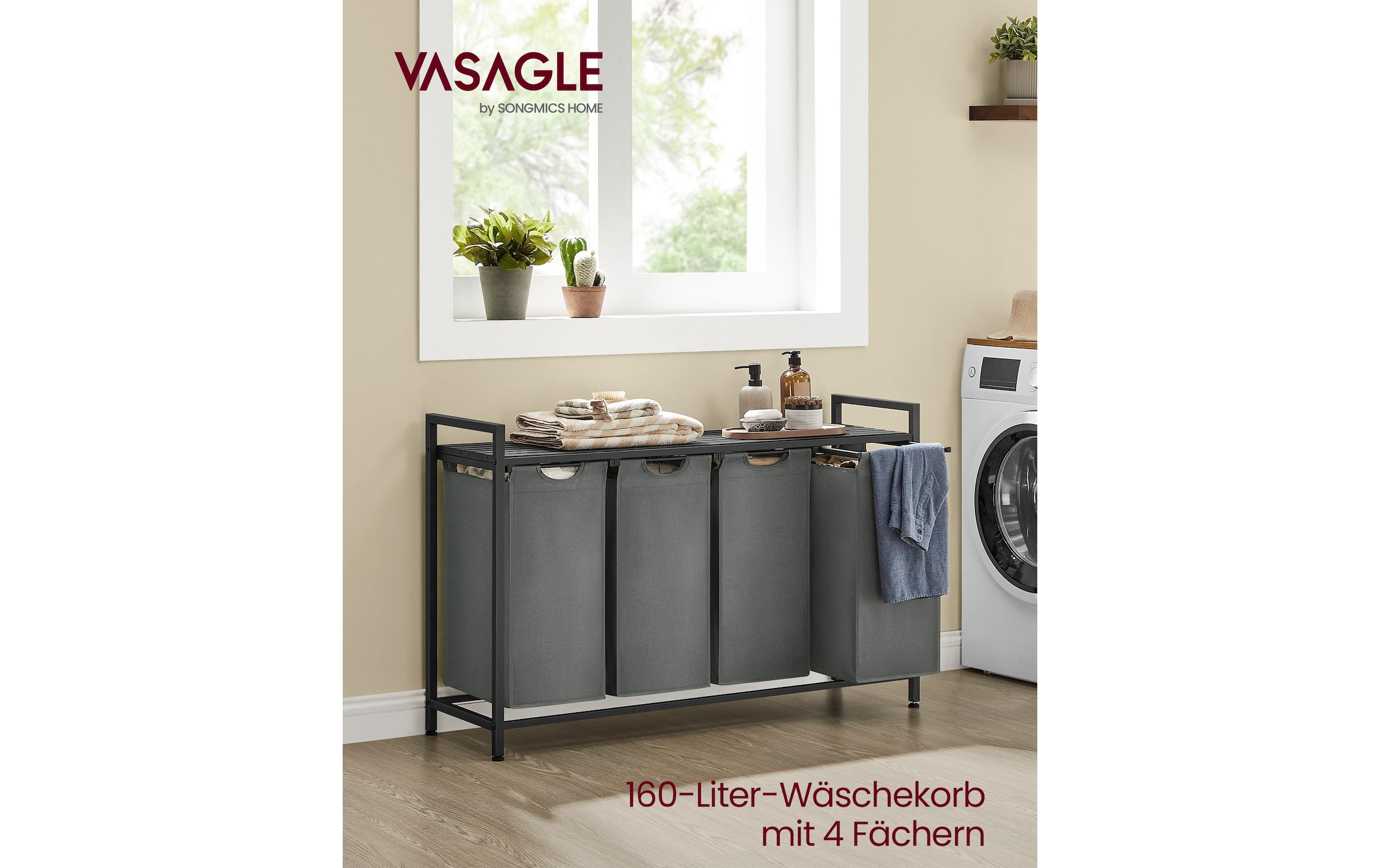 VASAGLE Wäschekorb »4 x 40 l, Grau/Schwarz«