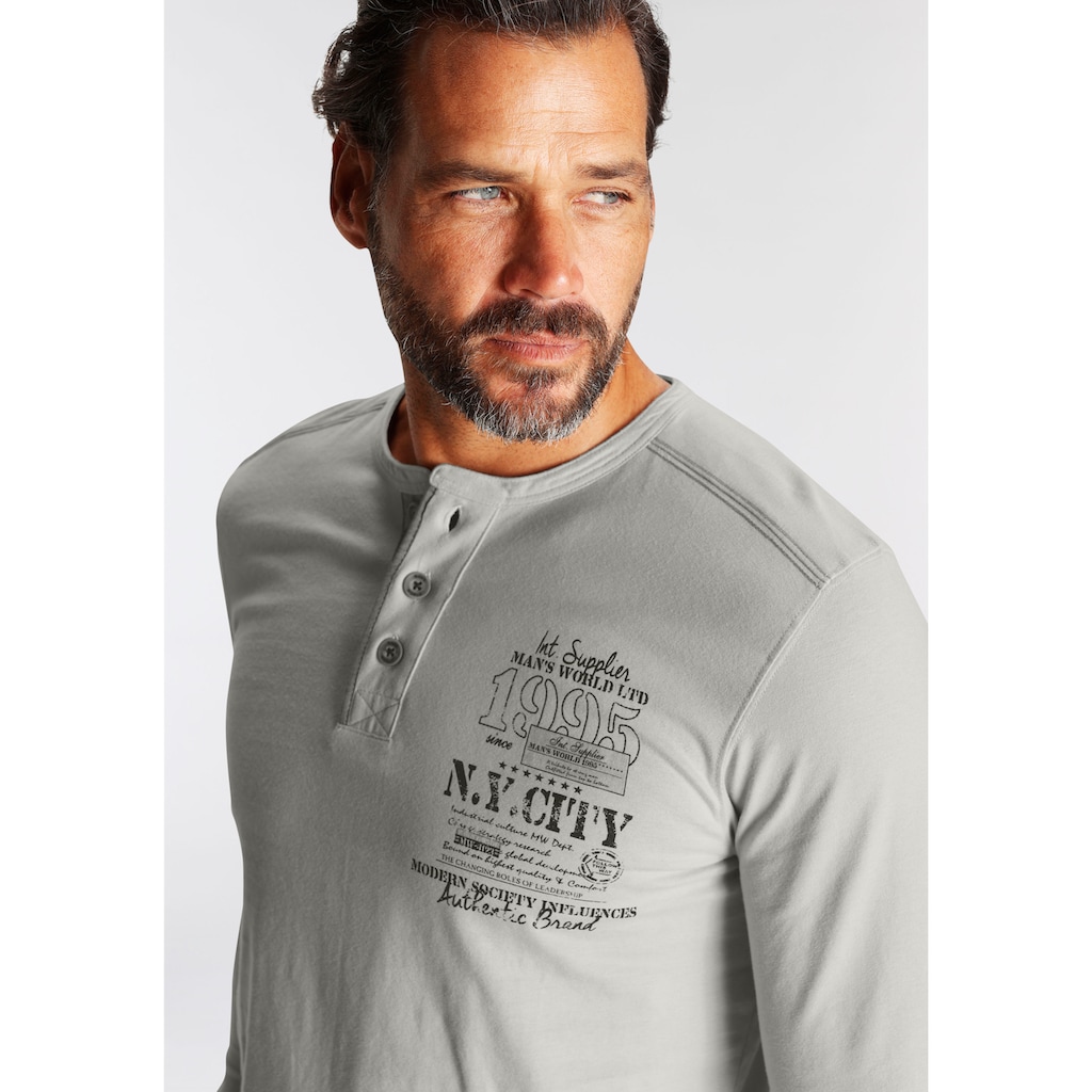 Man's World Henleyshirt, mit Brustprint und Knopfleiste