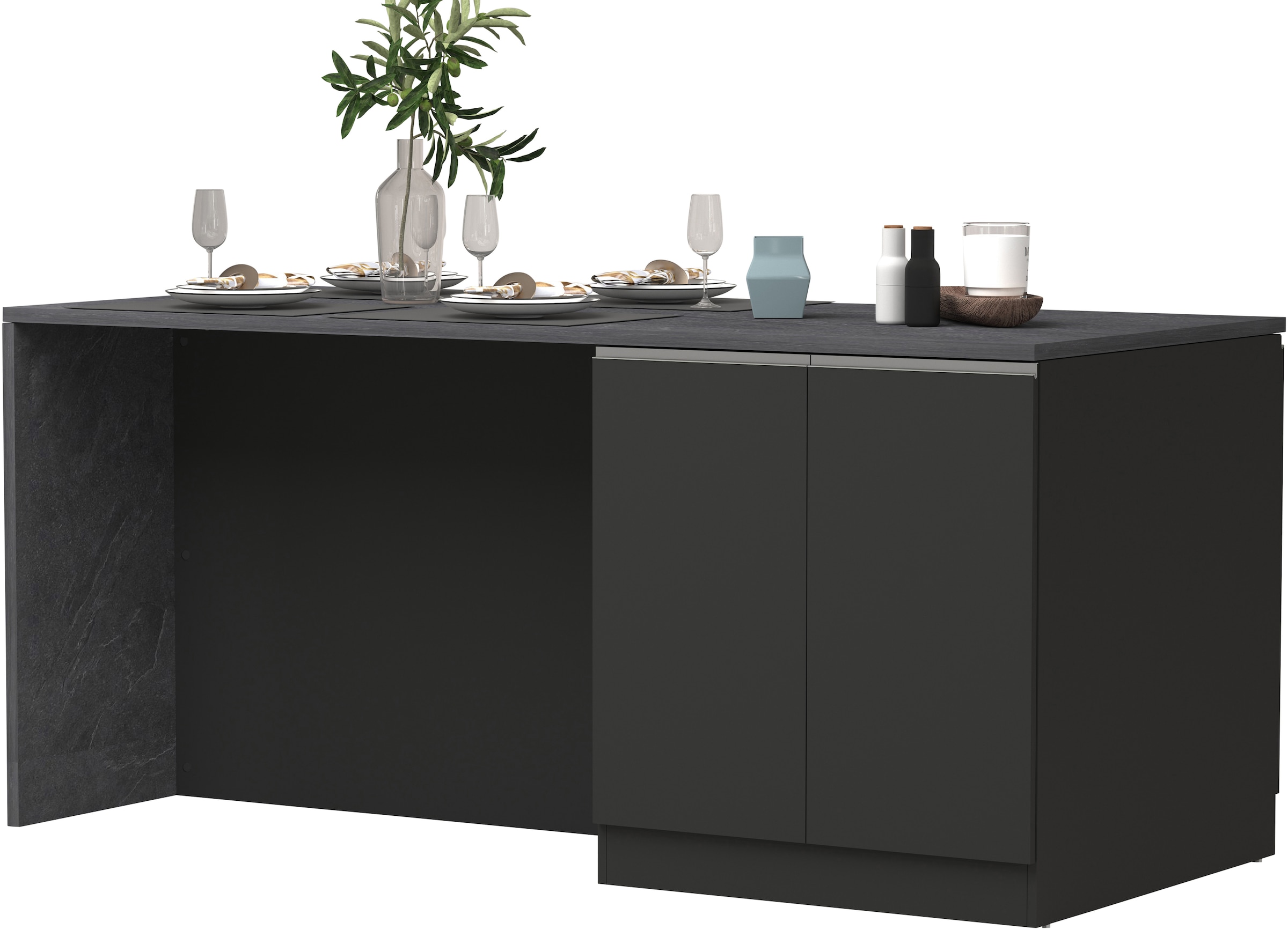 KOCHSTATION Ilot de cuisine »Sole,Kochinsel,Küchenarbeitsblock,Inselküche,Arbeitsinsel« Breite 200 cm mit 4 Türen,4 Fächer, Arbeitsplatte, Aluminiumgriff