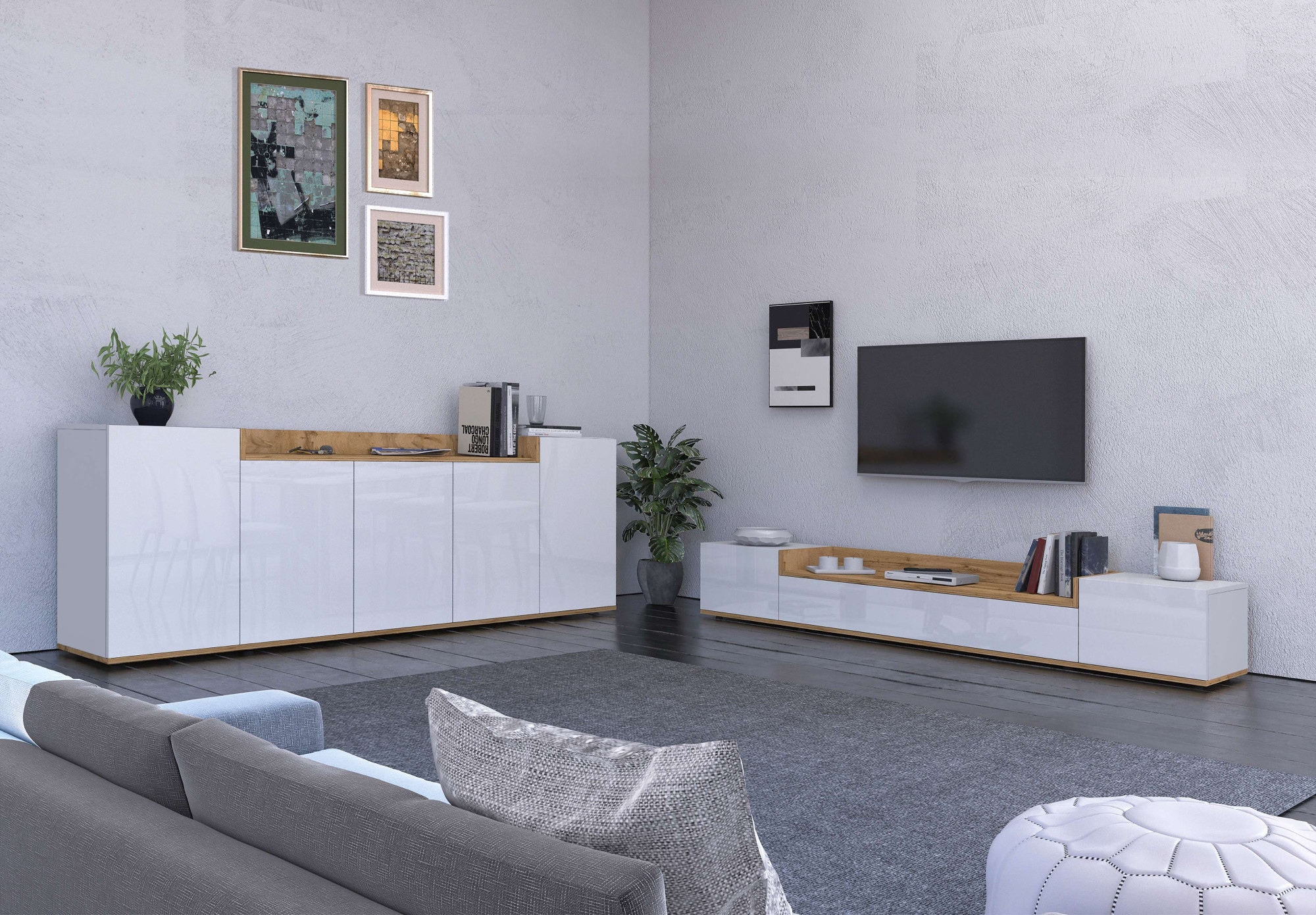 GOODproduct Sideboard »BOLSENA, Kommode, Schrank,Lowboard mit 8 Fächer und offenes Ablagefach« 1 Stk. tlg. Breite 200 cm,stehend/hängend,Fronten Hochglanz lackiert,Made in Italy