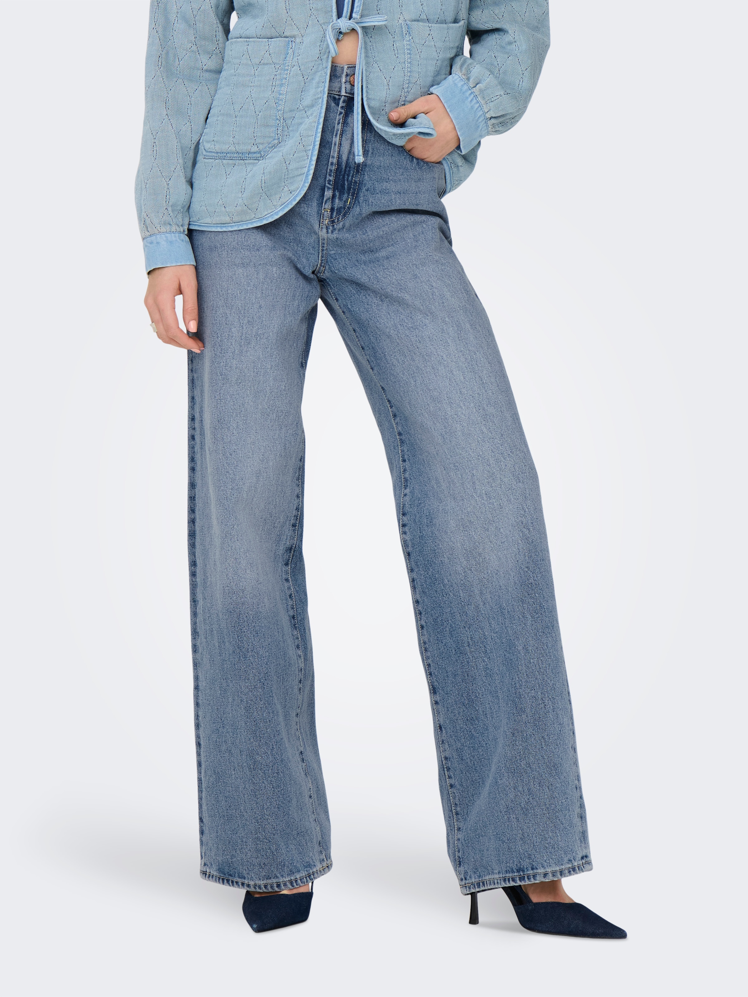 Image of ONLY High-waist-Jeans "ONLHOPE HW WIDE DNM REA345 NOOS" Baumwolle