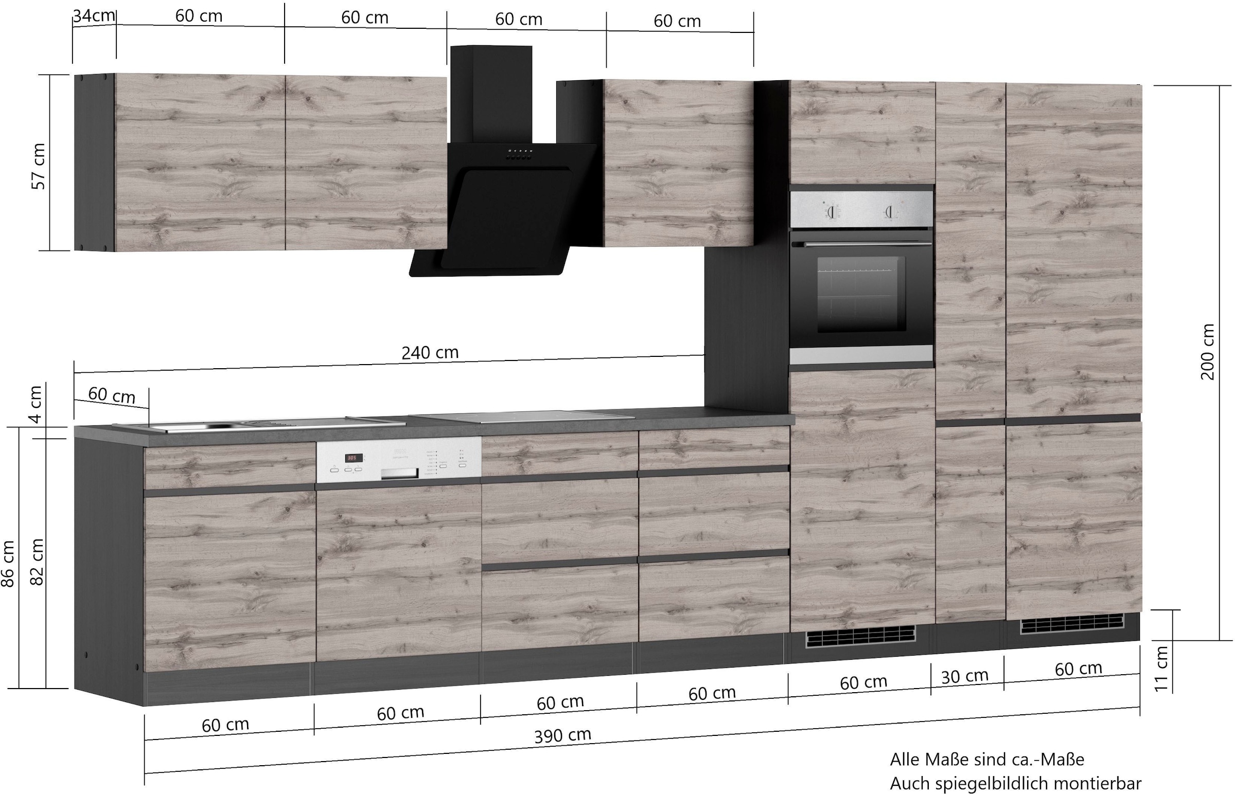 KOCHSTATION Küchenzeile »KS-Riesa« Stellbreite 390 cm, ohne E-Geräte