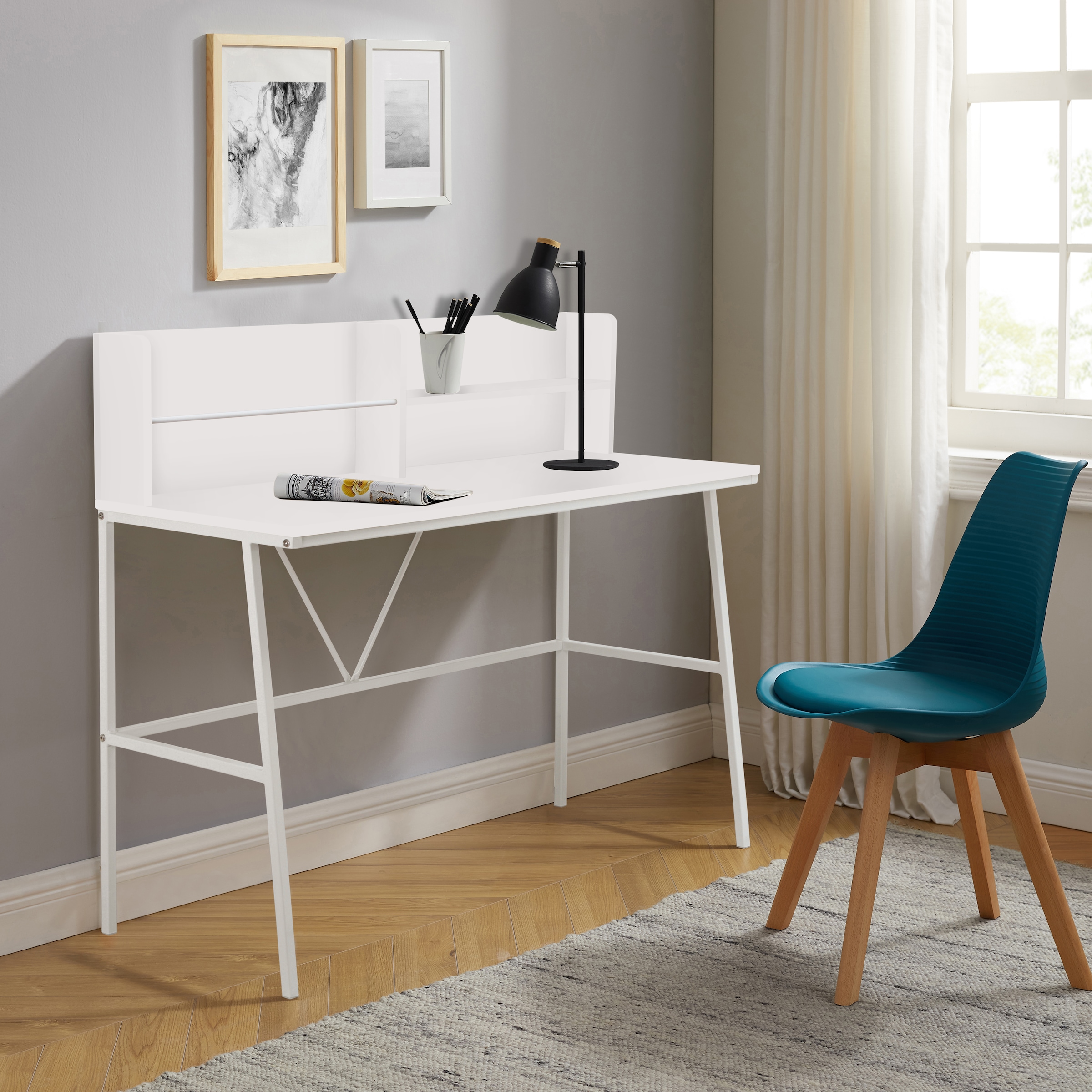 INOSIGN Schreibtisch »Jaxson«, (1 St.), weisses Gestell aus Metall, Breite 120 cm