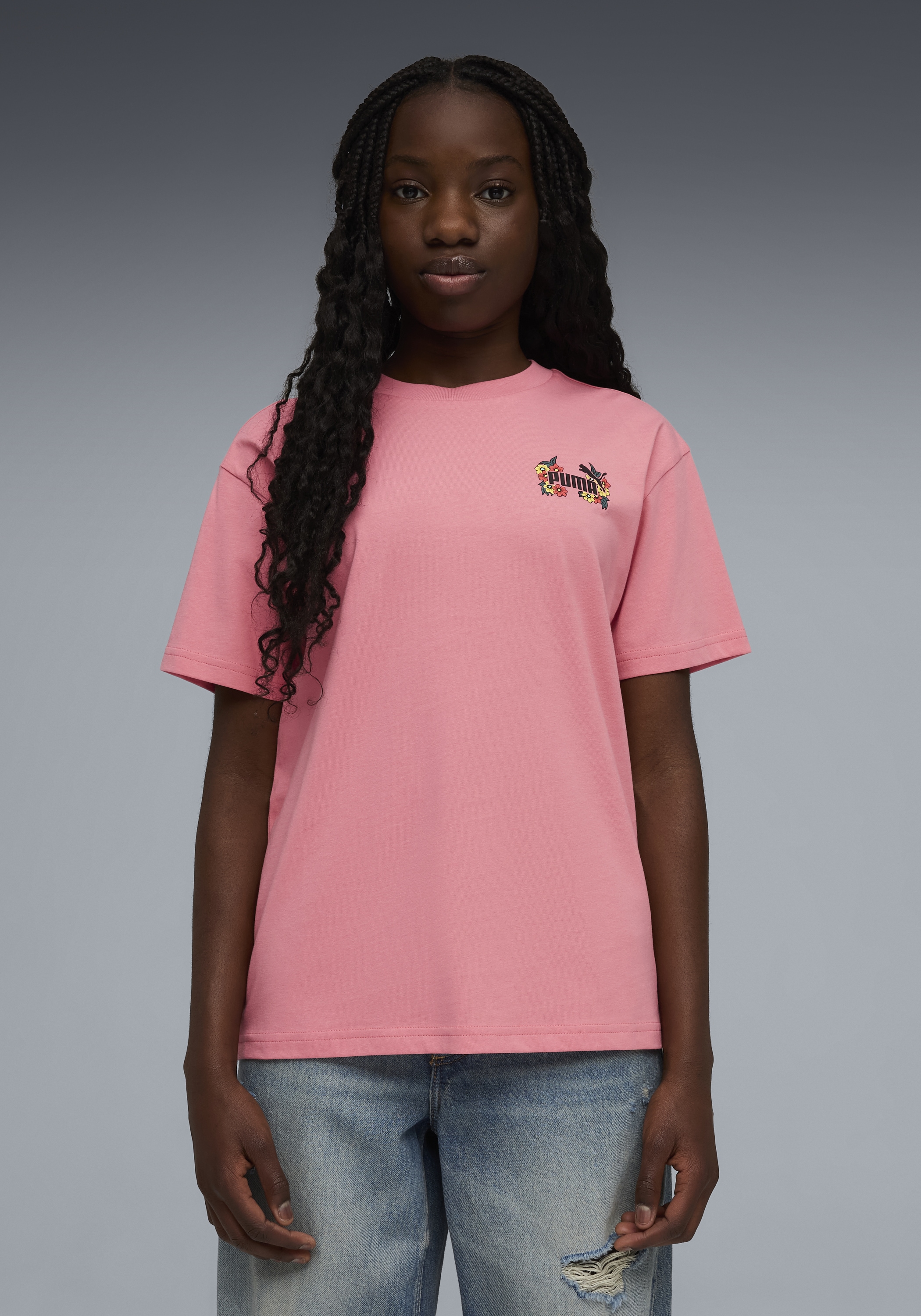 Image of PUMA T-Shirt "MID90S RELAXED GRAPHIC TEE G" für Jugendliche, Kurzarm, sportlicher Stil, aus Baumwolle