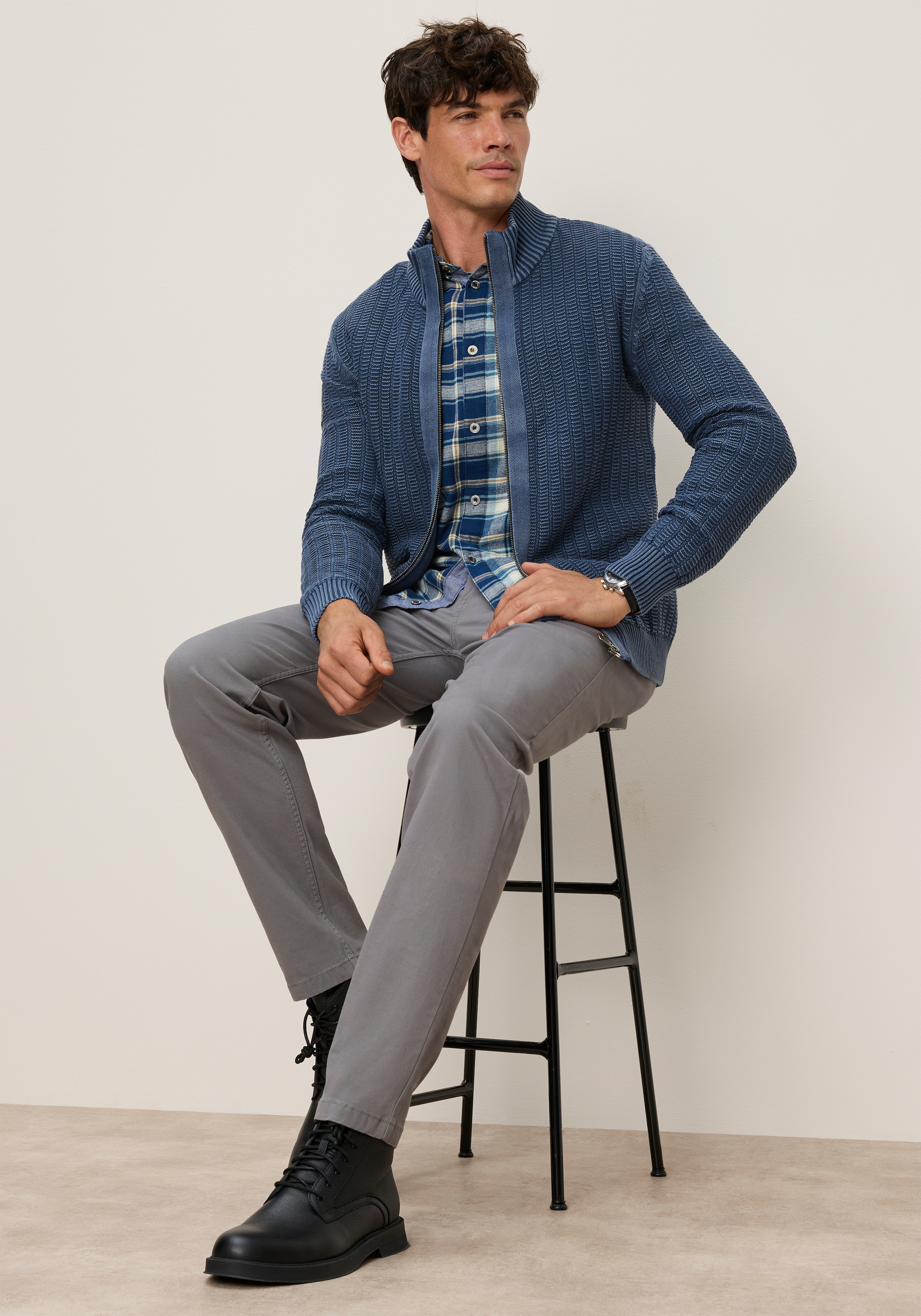 Image of Mans World Strickjacke "Neue Kollektion Highlight washed Strickstruktur" Regular Fit, Strukturmuster, mit Stehkragen, mit Reissverschluss