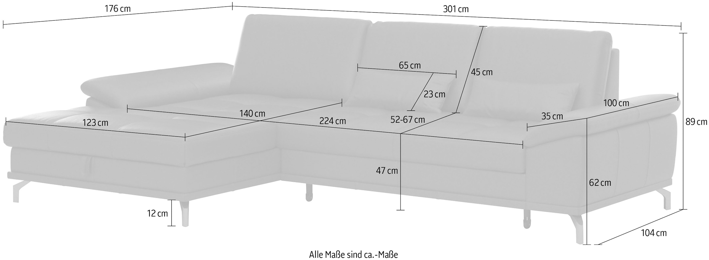 Places of Style Ecksofa Costello, mit Sitztiefenverstellung und Armlehnfunktion, incl. 3 Nierenkissen