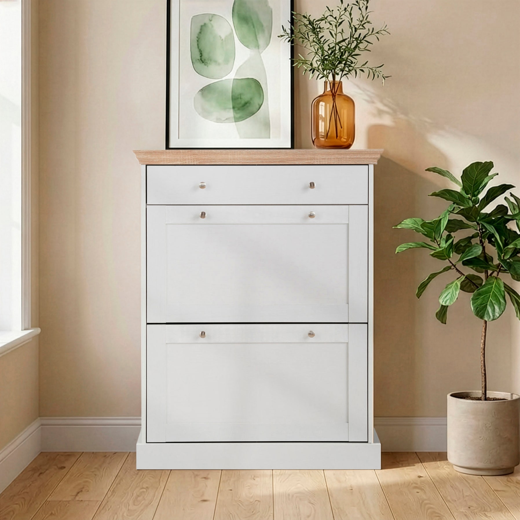 GOODproduct Commode à chaussures »Binz« avec belles poignées en métal et beaucoup d'espaces de rangement, hauteur 105cm