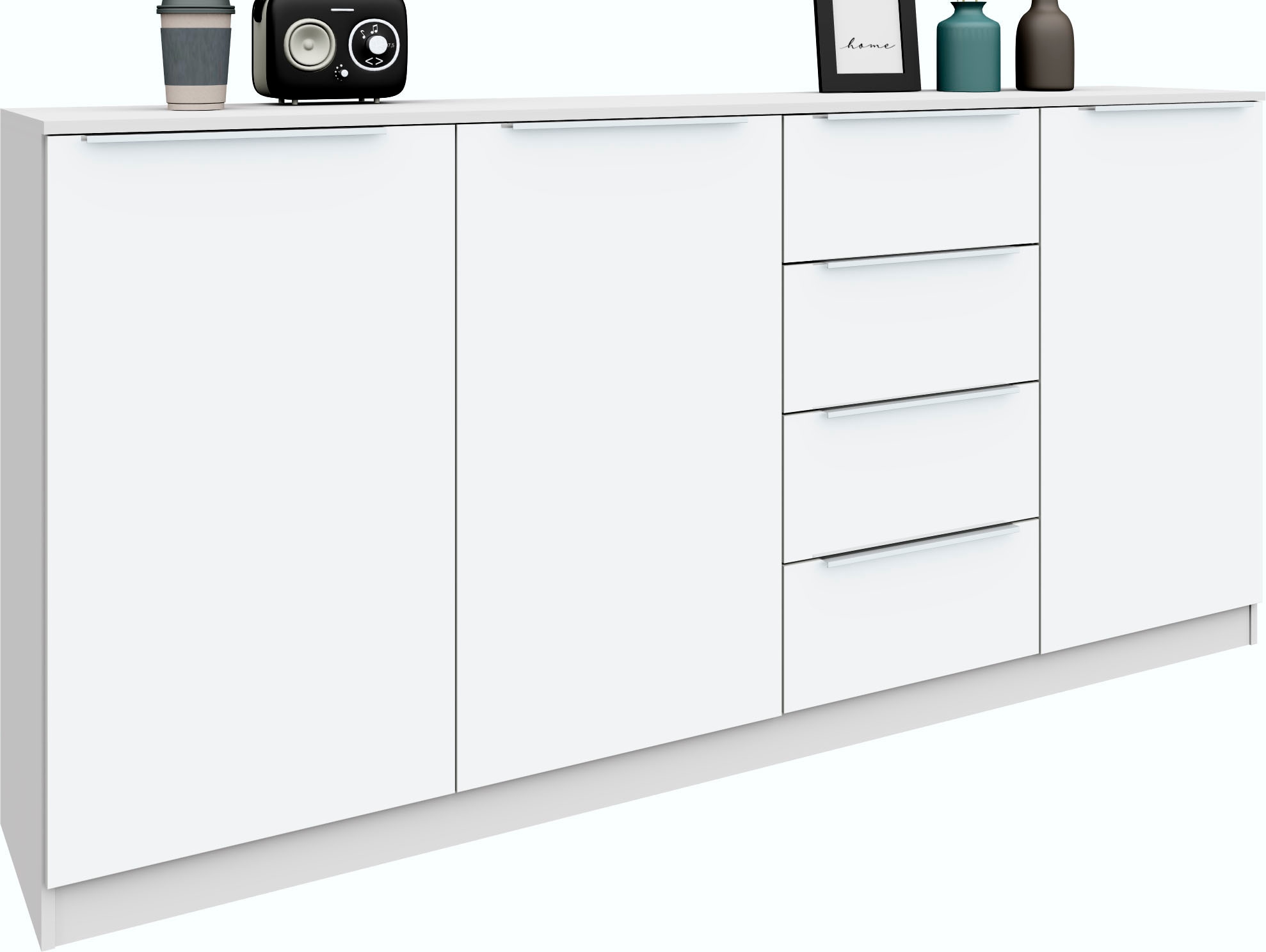 Image of borchardt Möbel "Oliva, Breite 200cm, moderne Kommode mit glänzenden Metallgriffen" viel Stauraum, Türen und Schubladen, Einlegeböden verstellbar