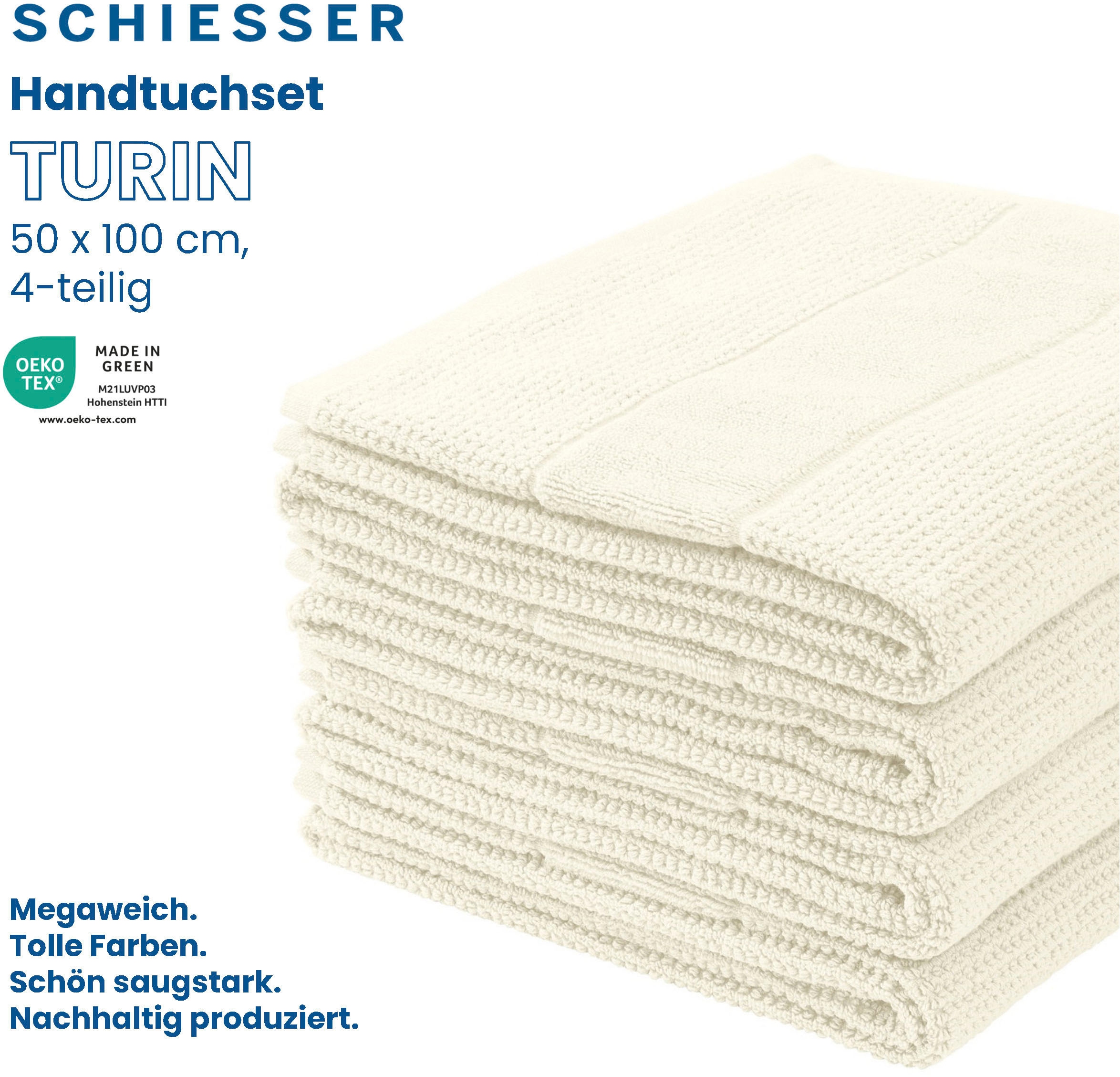 Acheter Schiesser Handtücher »Turin im 4er Set aus 100% Baumwolle«, (4 St.),  Reiskorn-Optik, MADE IN GREEN by OEKO-TEX®-zertifiziert
