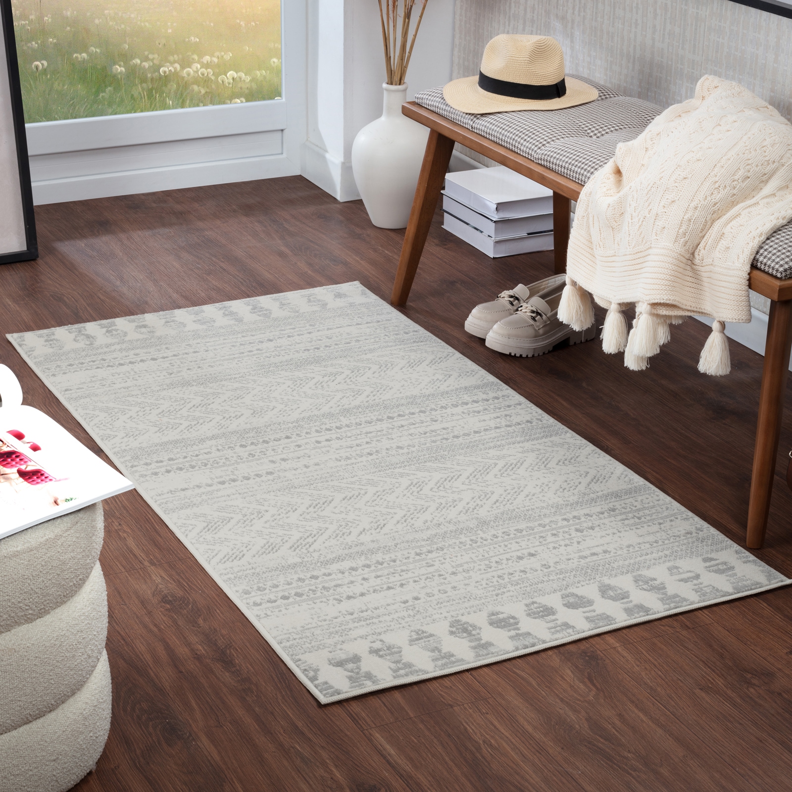 Image of Livabliss Teppich "MYKONOS" rechteckig 8 mm Höhe Skandi Design, Modern Boho Kurzflor Wohnzimmerteppich, Schlafzimmer