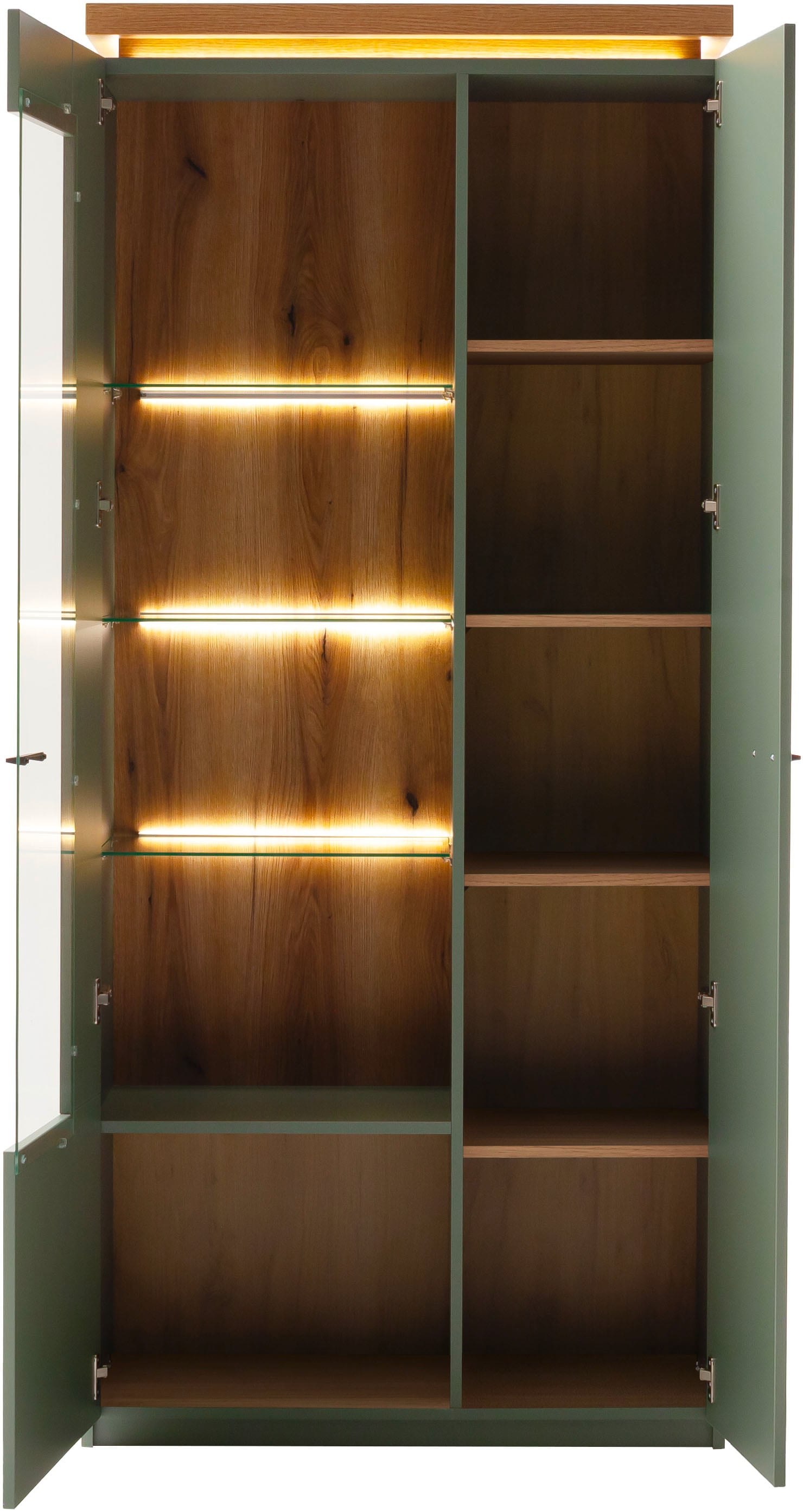 MCA furniture Vitrine »Moniz Kombi-Vitrine« 1 Stk. tlg. Standvitrine,Glasvitrine,Metallgriffe,1 Tür, 3 Glasböden, Höhe 197 cm