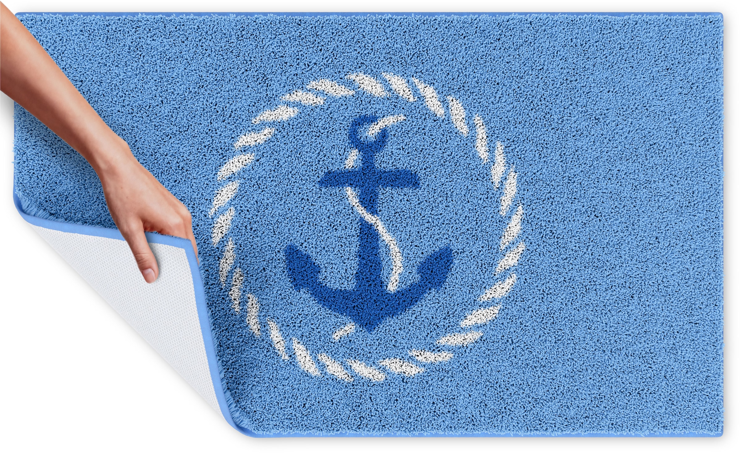 Grund Badematte »Port Louis« Höhe 20 mm rutschhemmend beschichtet fussbodenheizungsgeeignet Design mit Anker, maritim, Made in Europe