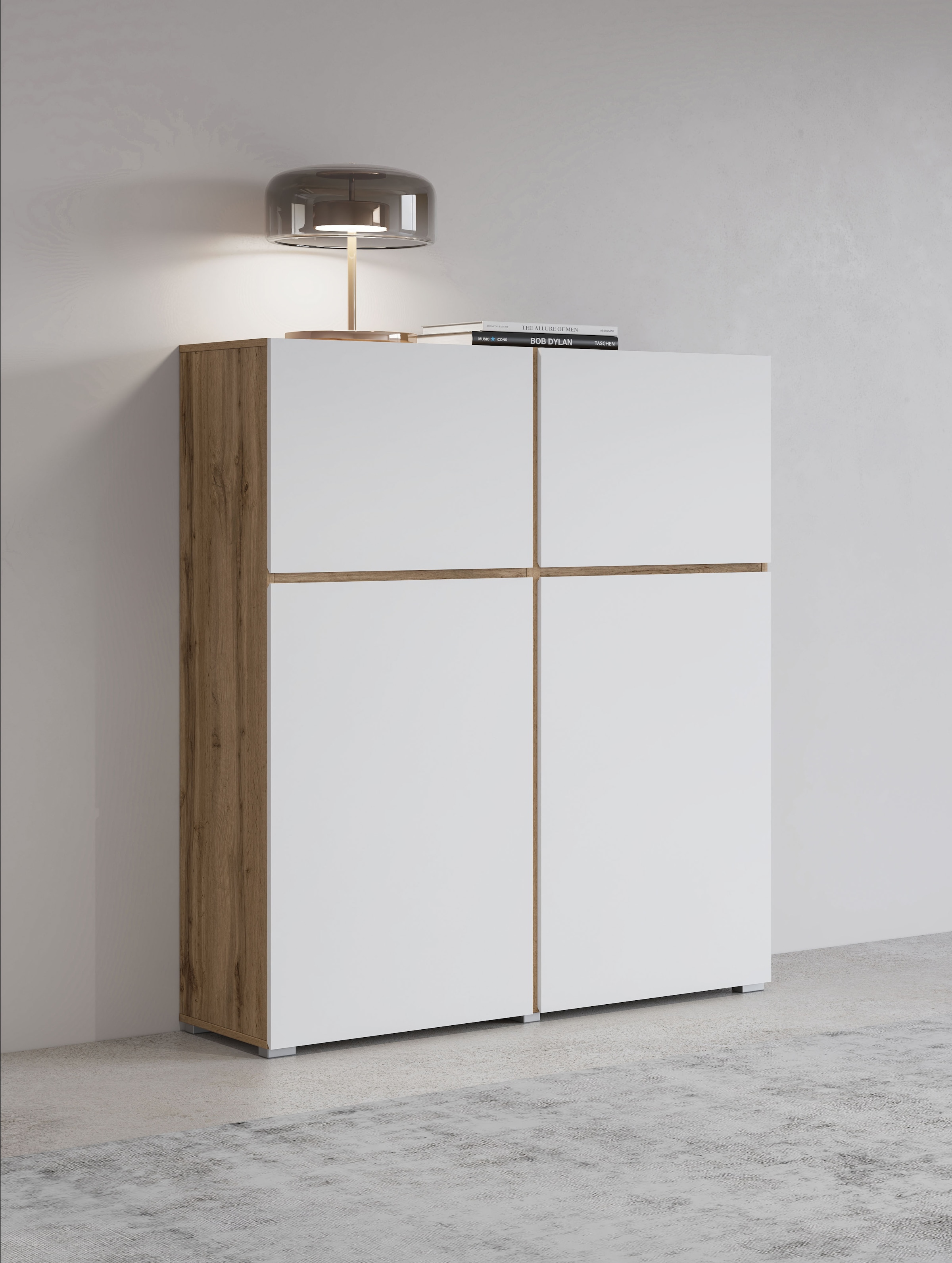 INOSIGN Highboard »Cross, moderne grifflose Hochkommode mit 4 Türen,Türkommode«, Hochschrank, Höhe 139 cm mit viel Stauraum, Einlegeböden verstellbar