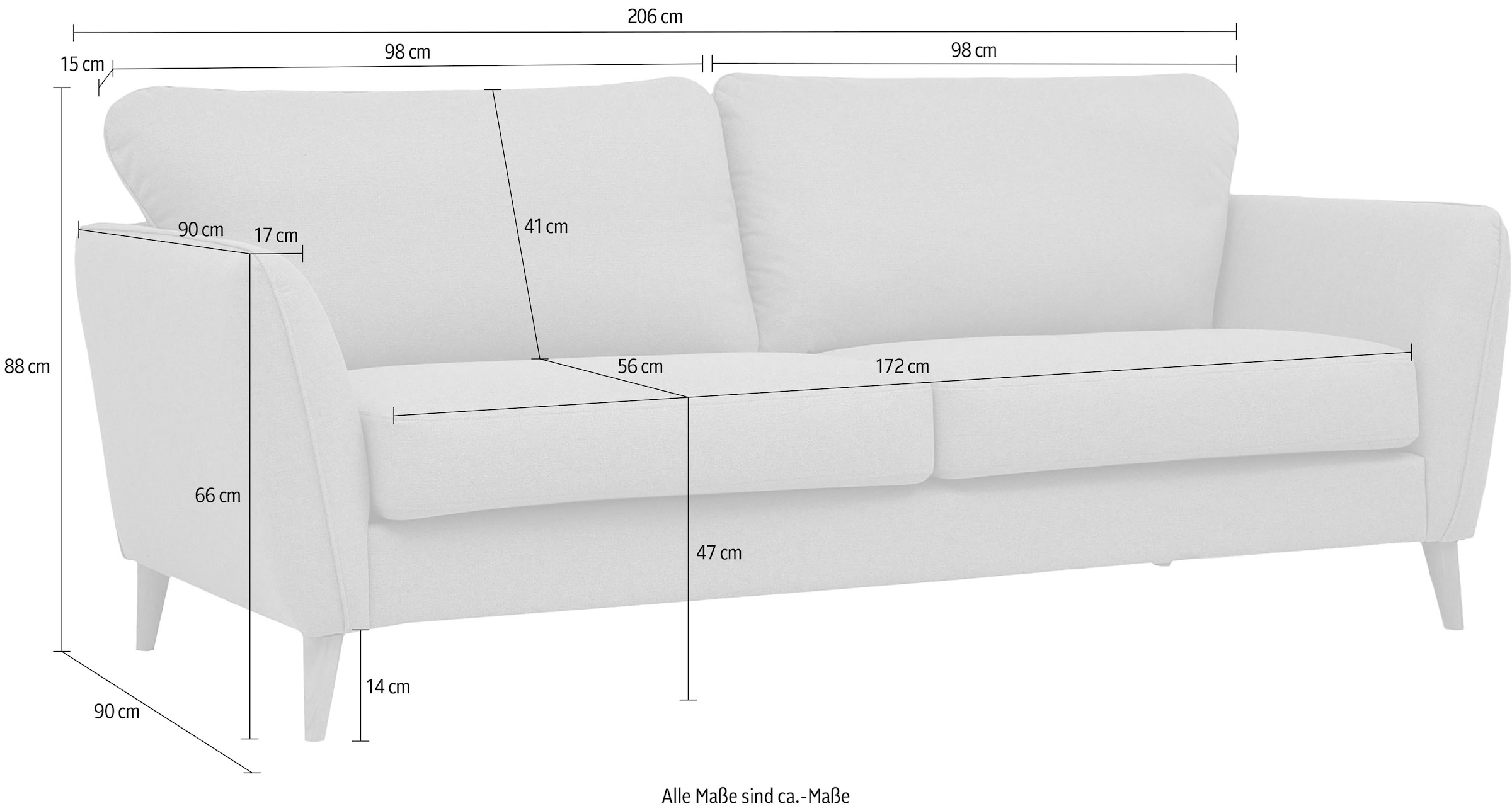 Home affaire 3-Sitzer »MARSEILLE 3er Sofa 206 cm, Cord, Flachgewebe, Struktur, Webstoff«, Massivholzbeine Eiche, Landhausstil, Wellenunterfederung