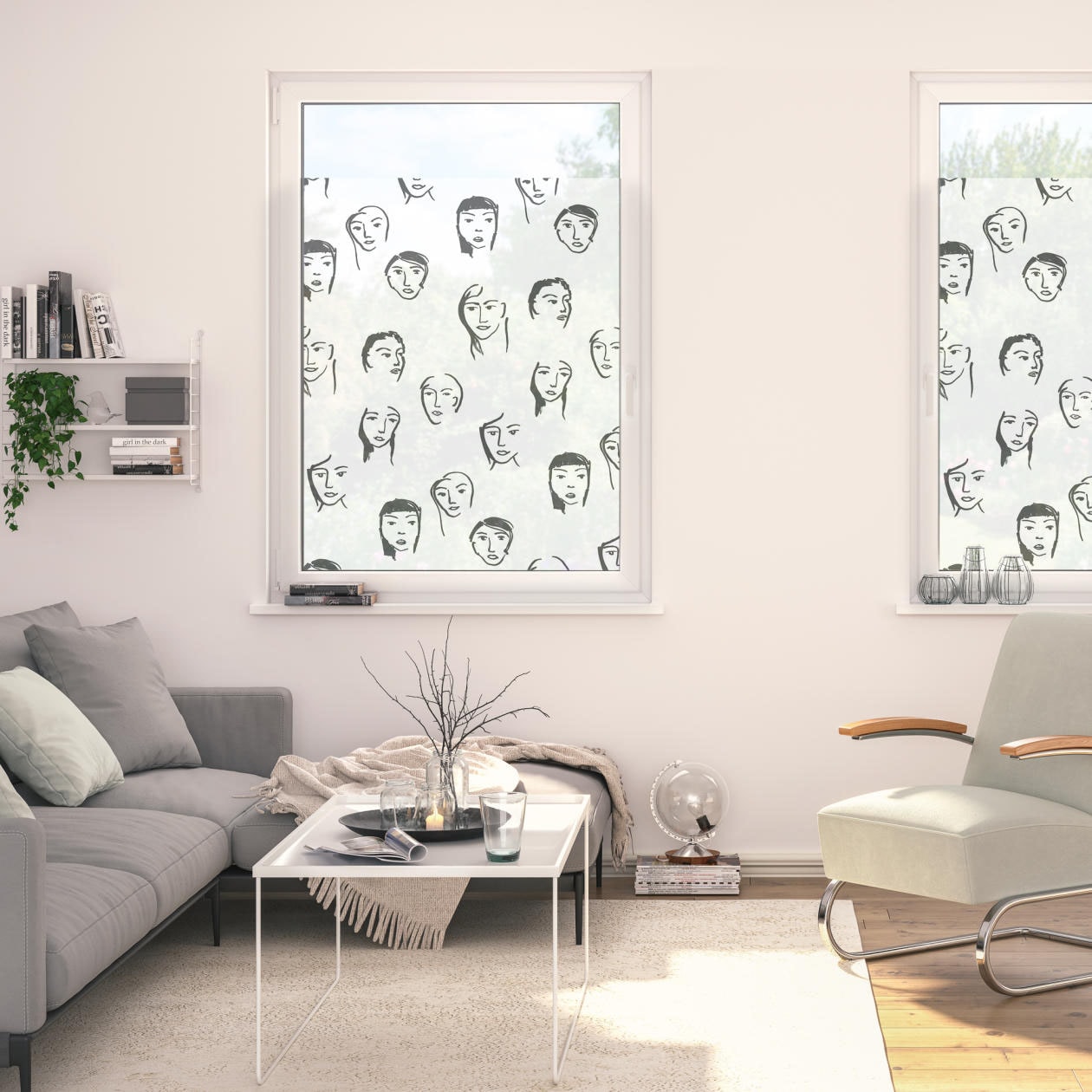 Image of LICHTBLICK ORIGINAL Fensterfolie "Fensterfolie selbstklebend, Sichtschutz, Faces - Schwarz" 1 Stk. blickdicht glatt statisch haftend