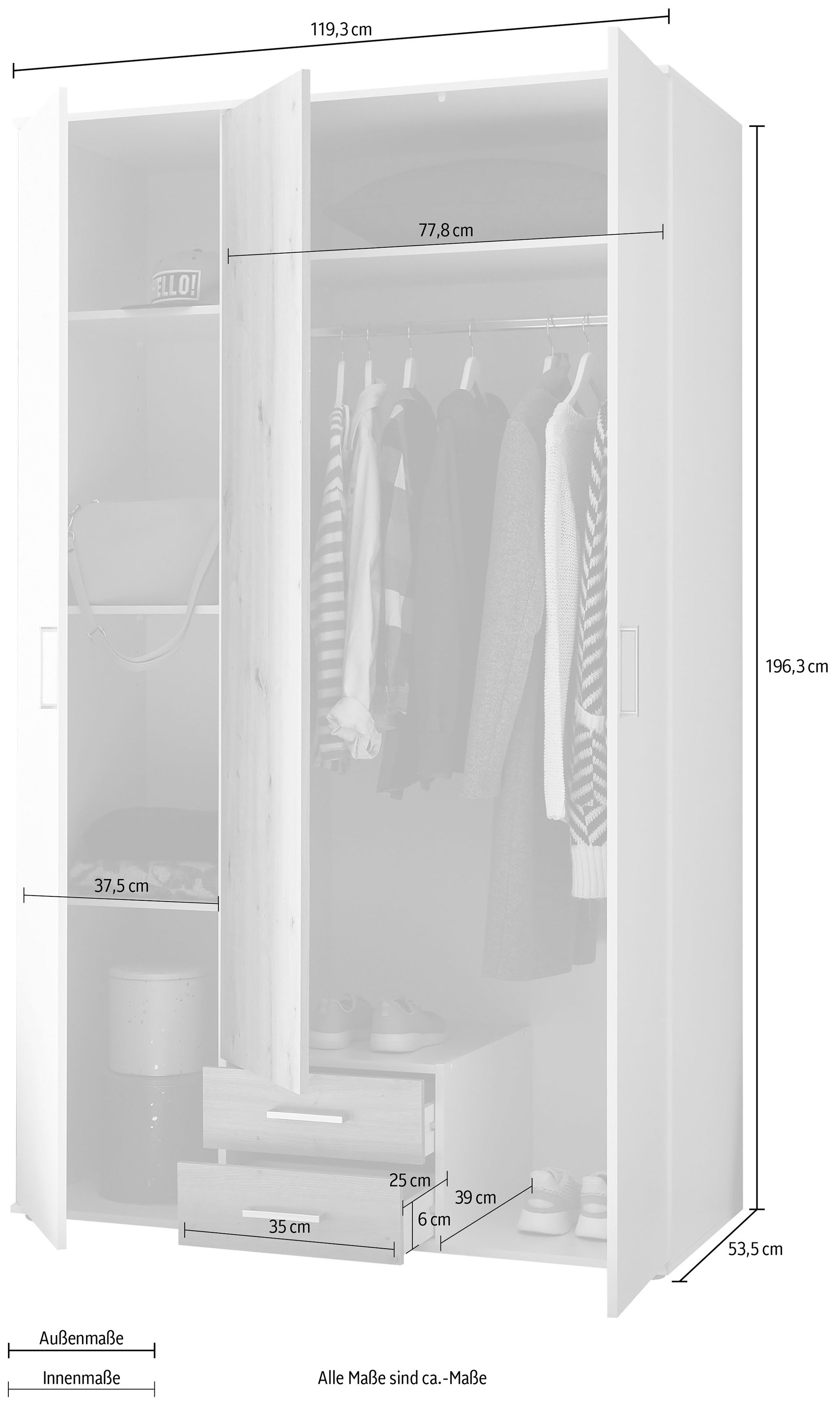 Schlafkontor Armoires à vêtements »Marburg Bestseller Schrank Garderobe mit Schubladen« Schlafzimmerschrank in Top Qualität , in 2 Breiten