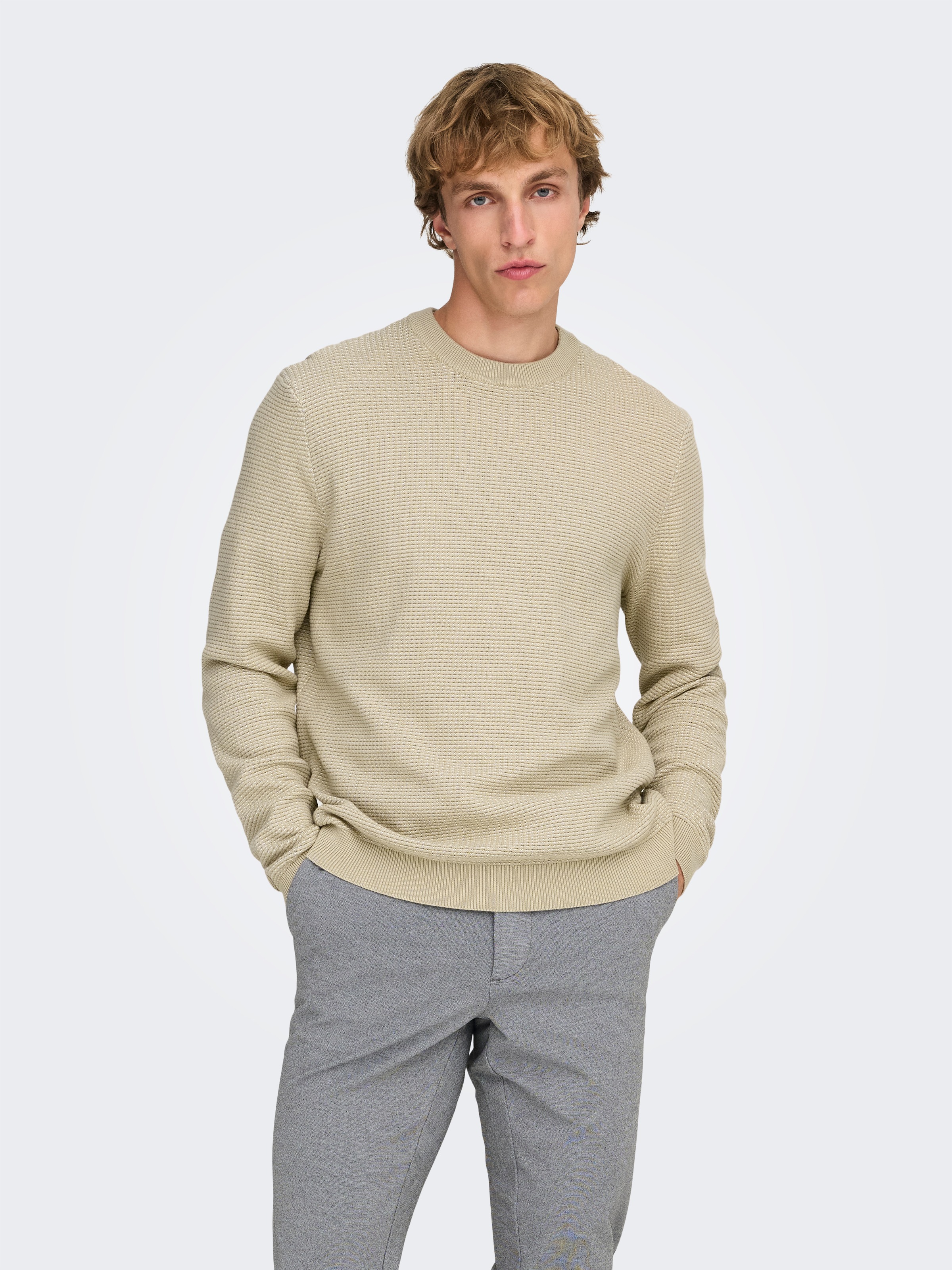 Image of ONLY & SONS Strickpullover "ONSDAVE REG LS CREW NECK KNIT NOOS" Baumwolle, regular fit