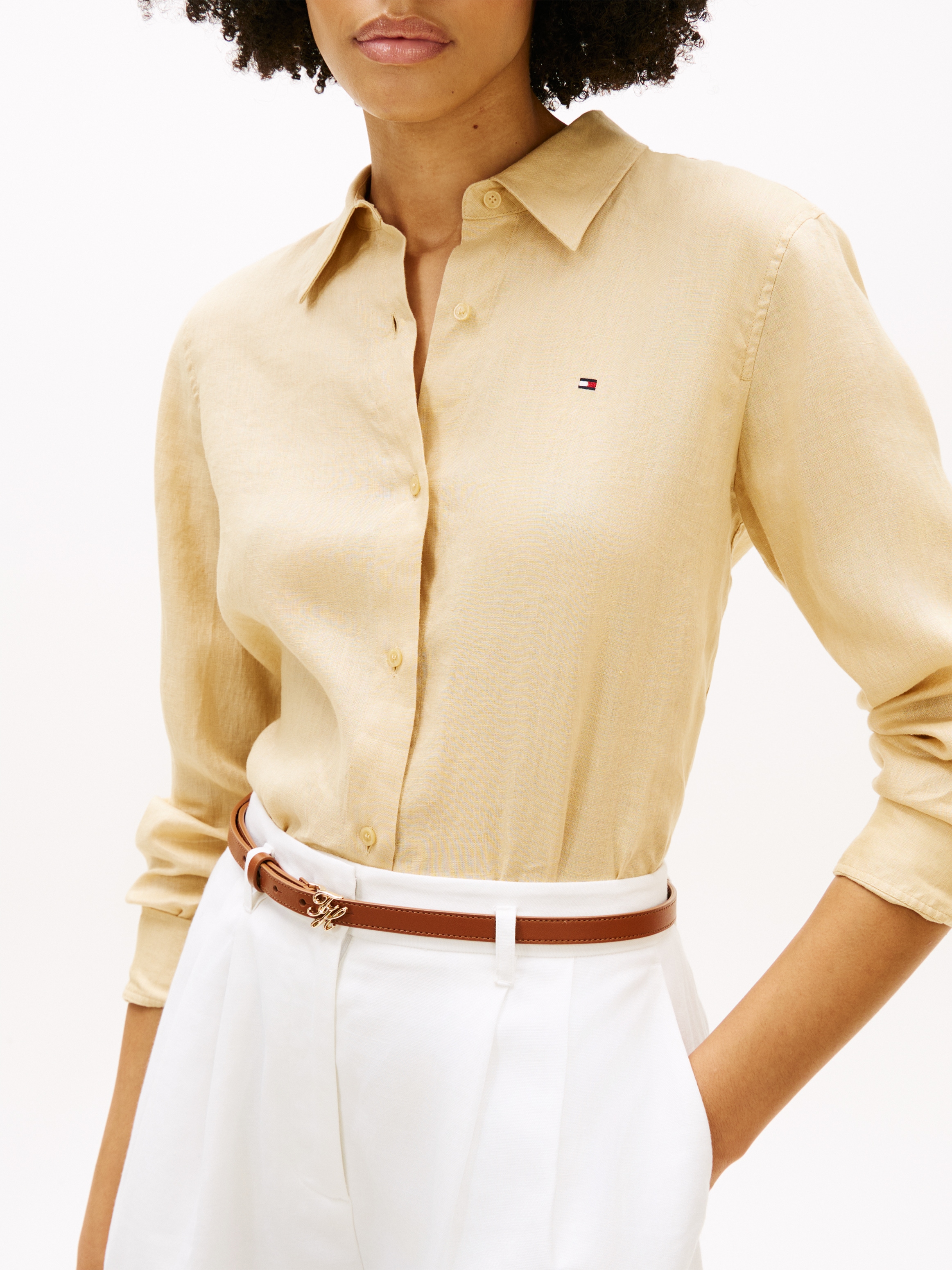 Tommy Hilfiger Blouse chemise »ESS LINEN RELAXED SHIRT« avec broderie logo, lin premium rafraîchissant