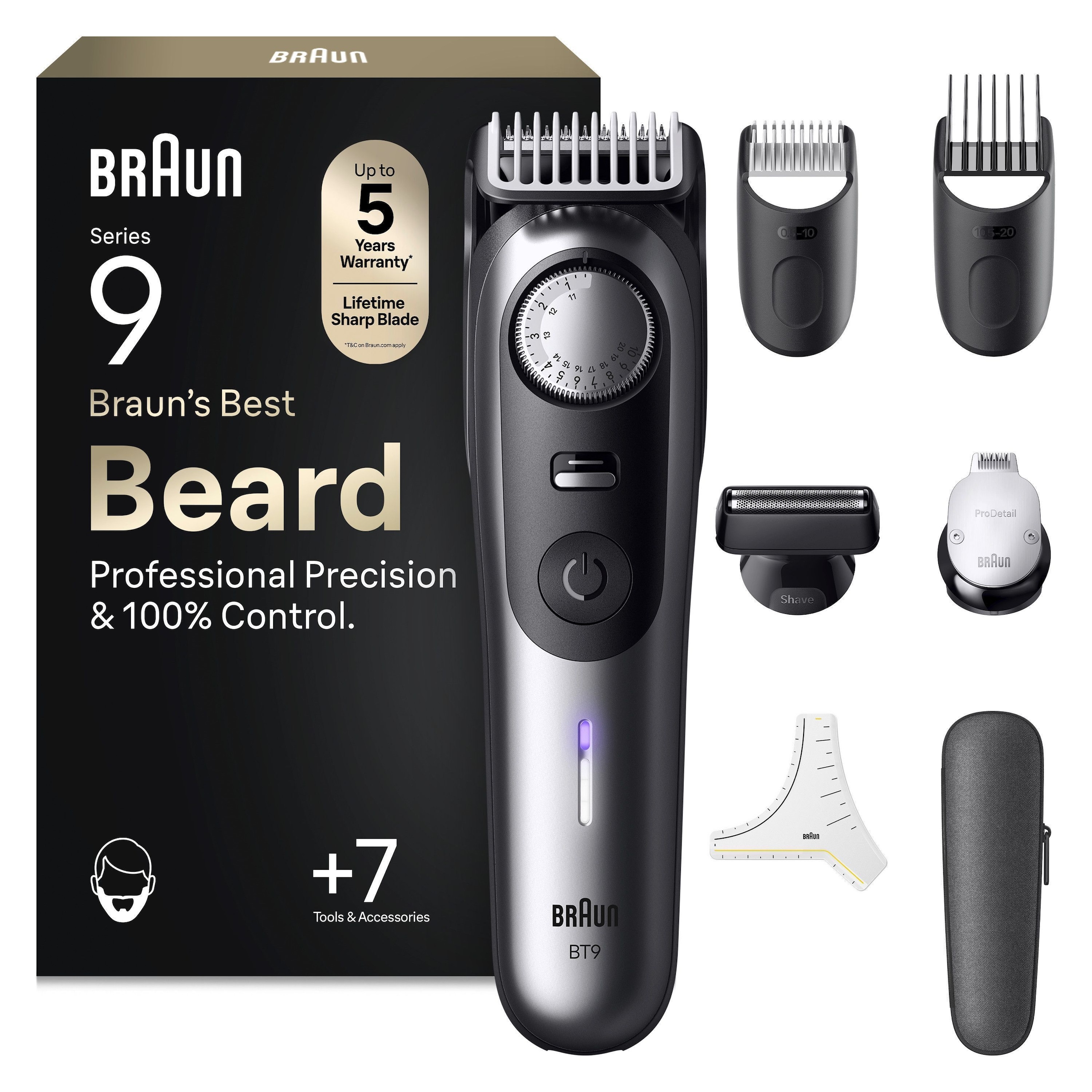 Image of Braun Haarschneider "Series 9 BT9520 ARF1" 4 Aufsätze 7 Barber Tools, Power Boost, 180 Min Akku, 52 Längen, Wasserdicht