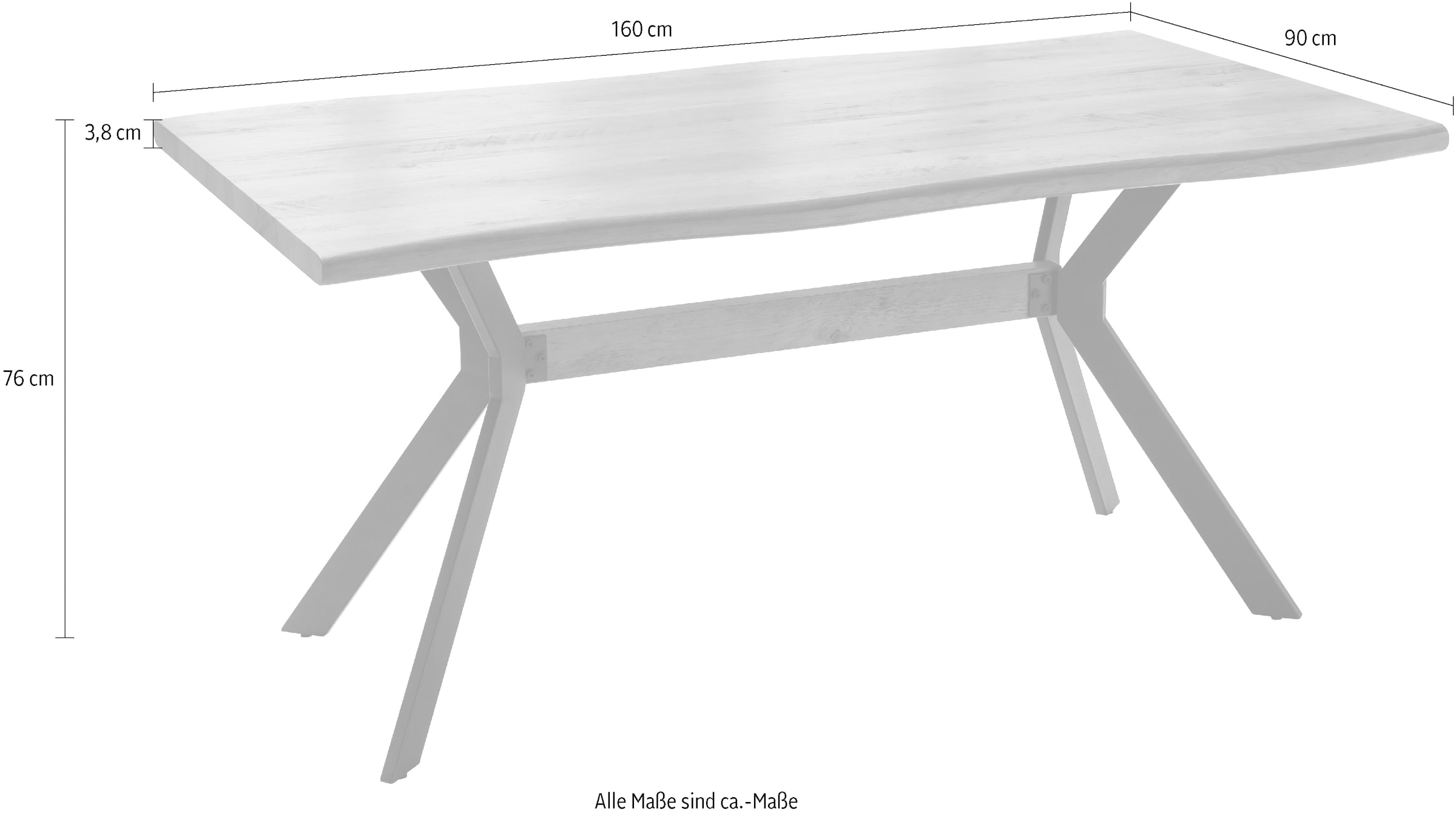 MCA furniture Esstisch »KERALA Vierfusstisch mit Baumkante«, (1 St.), abgerundet, 160x90, 4-6 Personen