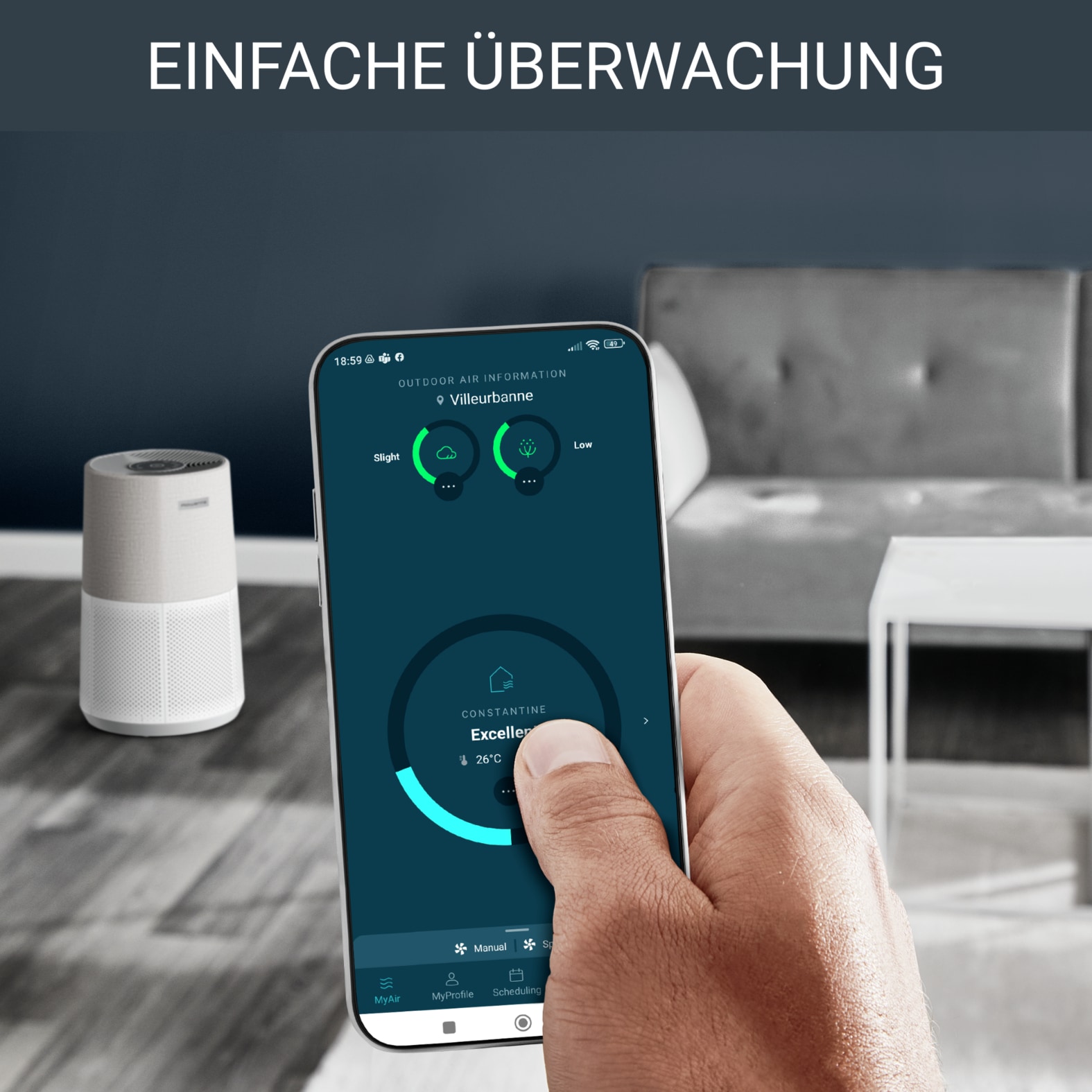 Rowenta Purificateur d'air »PU2840 Pure Air City« für 20  m² Räume 360° HEPA-Filtration, App, 3 Filterstufen, 38 dB(A), Textil-Finish