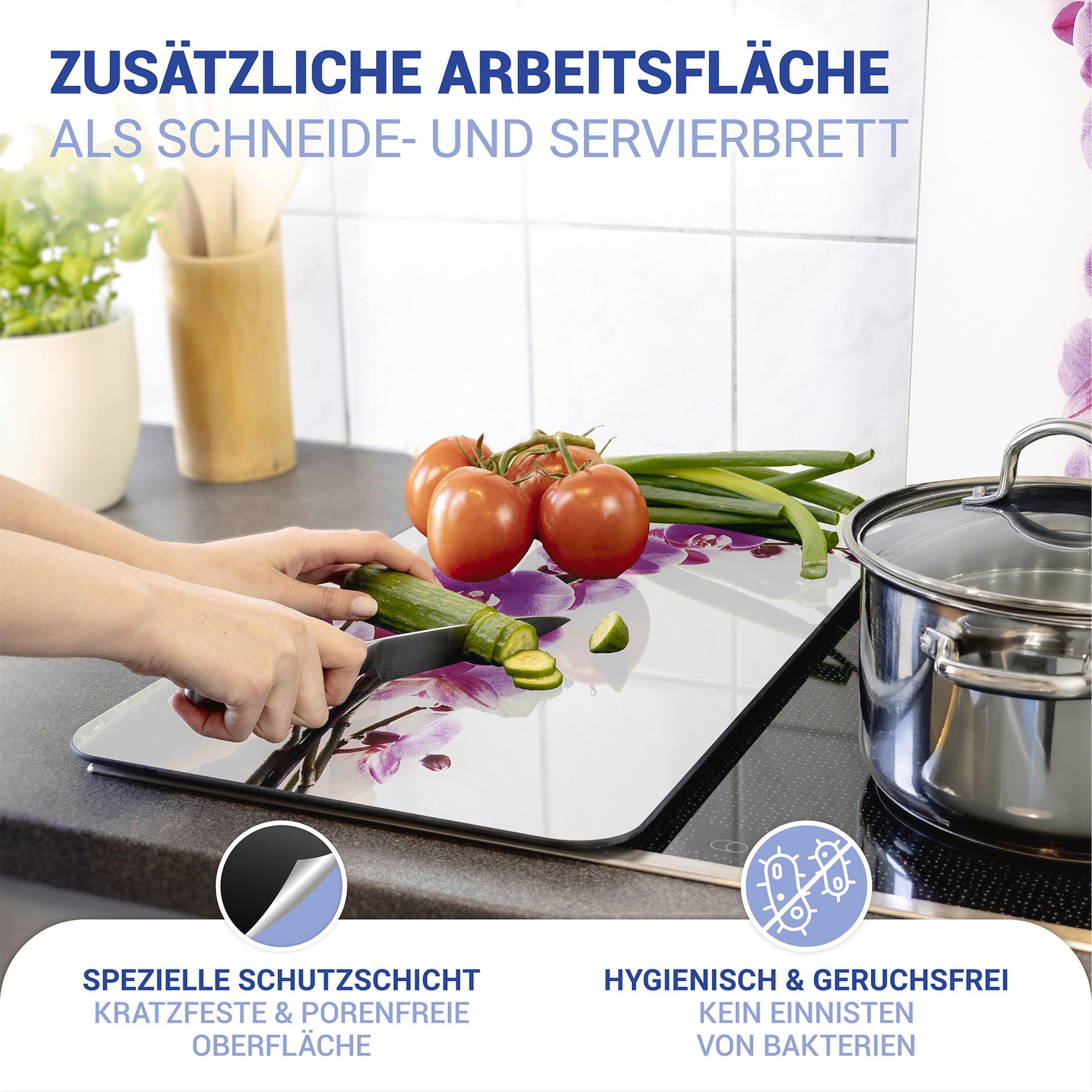 WENKO Herd-Abdeckplatte »Universal Modell Orchideenblüte«, (Set, 2 tlg.), Herdabdeckung für alle Herdarten, kratzfest, mit rutschfesten Füssen