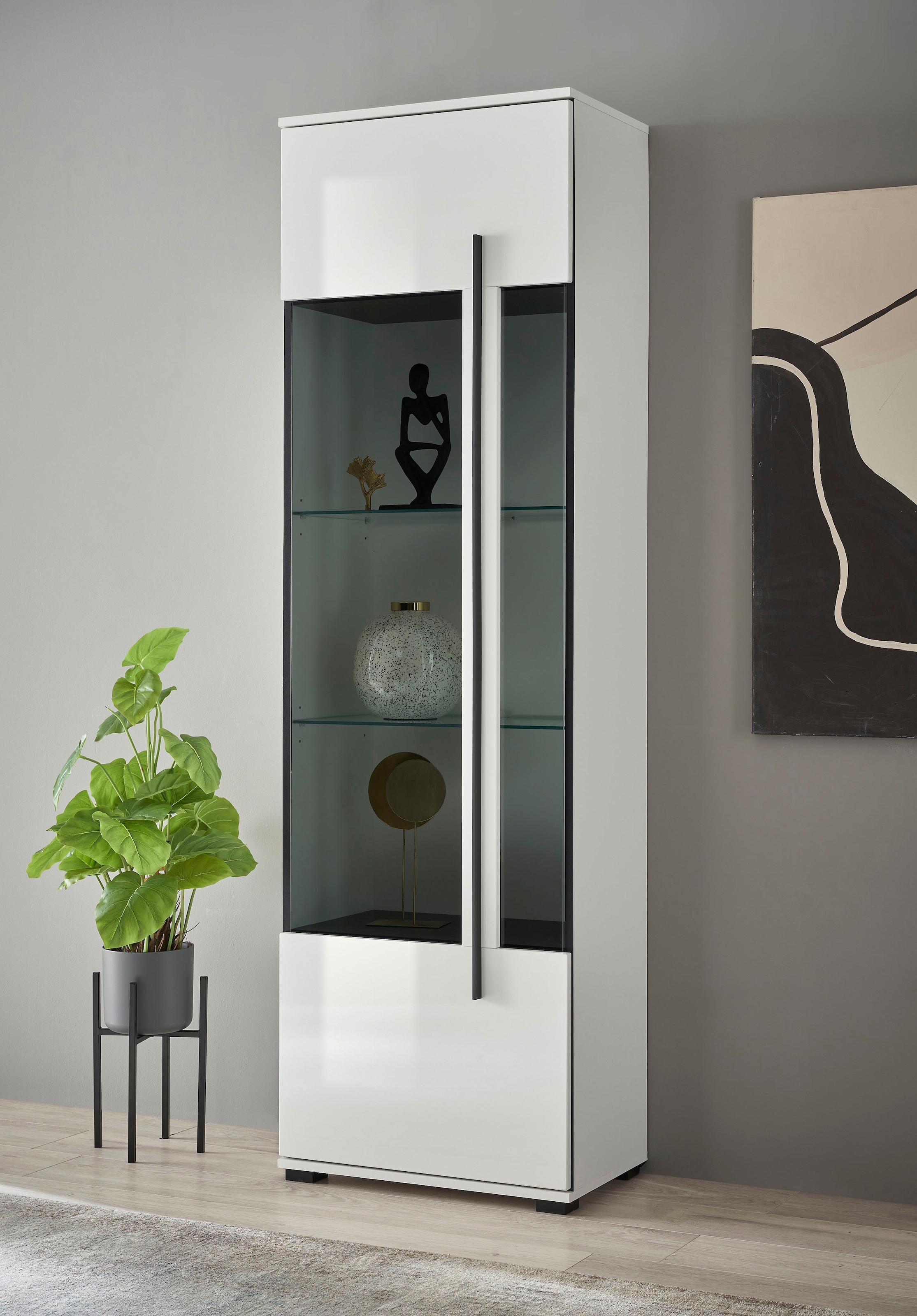 INOSIGN Wohnwand »Cantara, moderne Anbauwand, Wohnzimmer-Set, in Eiche Evoke oder Weiss«, (Set), enthält zwei Vitrinen, ein Sideboard und ein Wandboard
