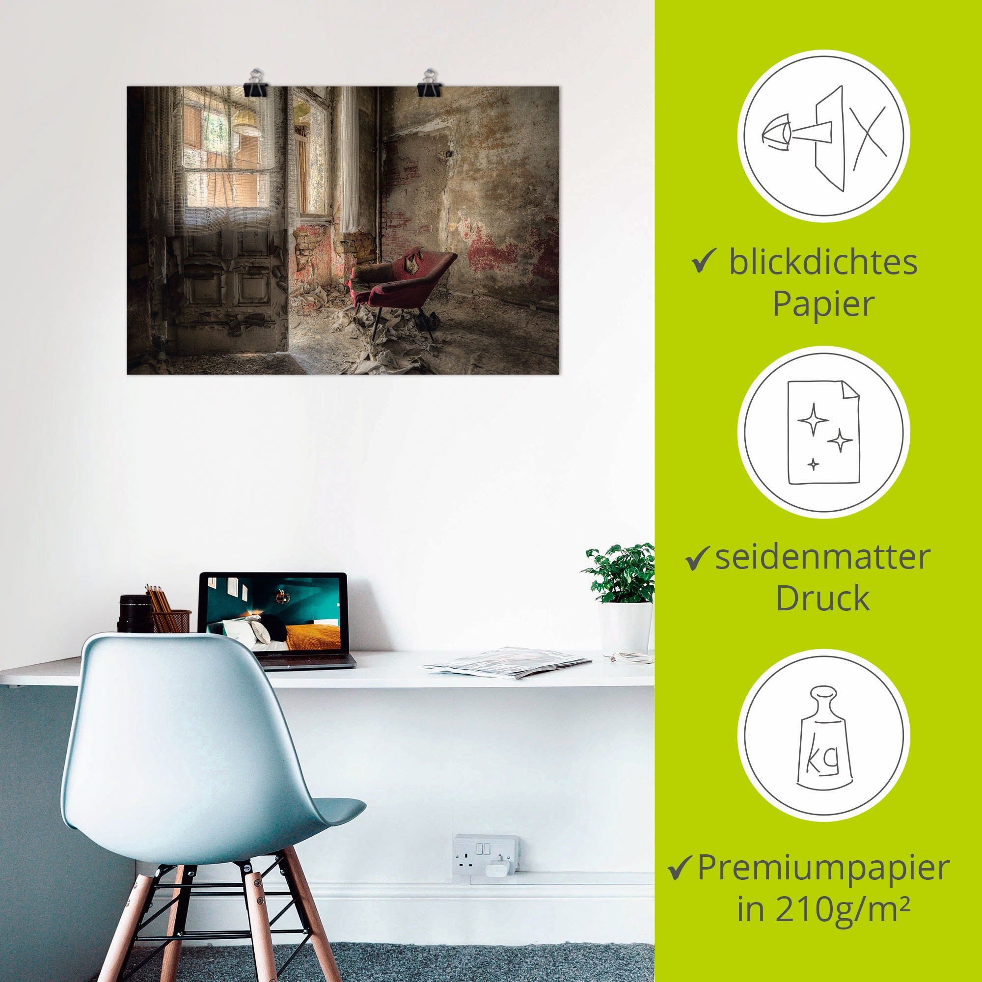 Artland Wandbild »Lost Place - roter Sessel I« Innenarchitektur 1 Stk. tlg. als Alubild, Leinwandbild, Poster in verschied. Grössen