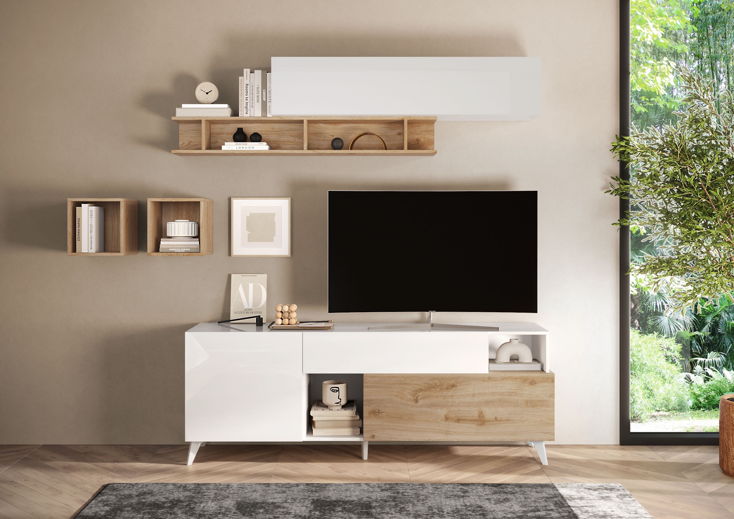 INOSIGN Lowboard »Monaco in Breite 181 cm, TV-Schrank mit Tür, Klappe und Schubkasten«, Mediaboard – sanftes Schliessen, edles Design, Platz für alles